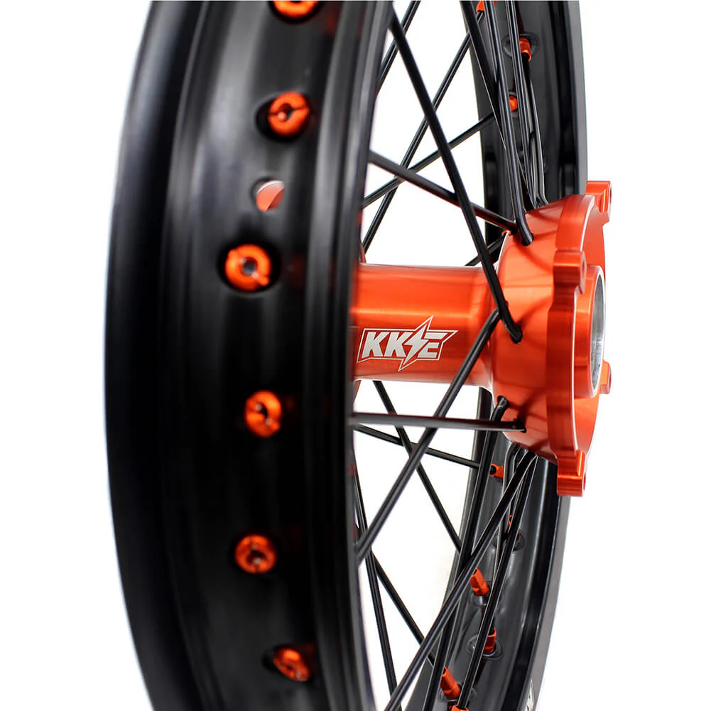 KKE 19"×1.6/16"×1.85 Spoke Kid's Big Wheels Rims Fit KTM SX 85 2003-2020 Orange Nipples & Black Spokes - Image 12