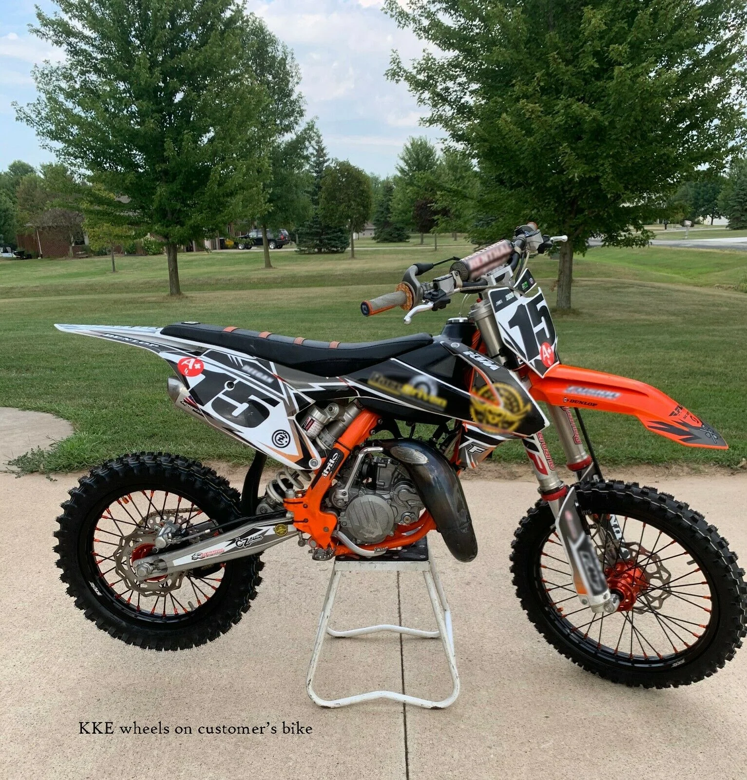KKE 19"×1.6/16"×1.85 Spoke Kid's Big Wheels Rims Fit KTM SX 85 2003-2020 Orange Nipples & Black Spokes - Image 13