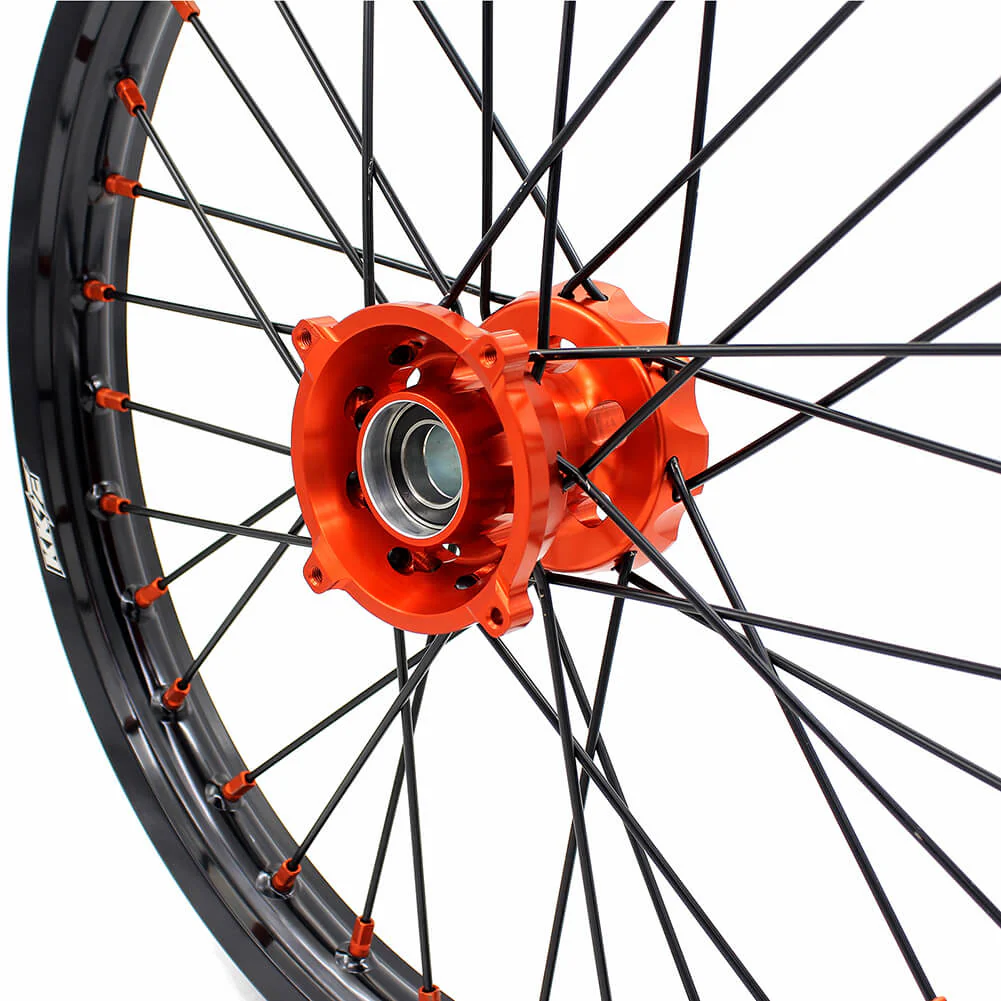 KKE 19"×1.6/16"×1.85 Spoke Kid's Big Wheels Rims Fit KTM SX 85 2003-2020 Orange Nipples & Black Spokes - Image 4