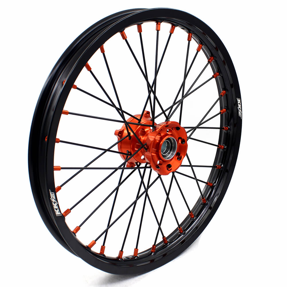 KKE 19"×1.6/16"×1.85 Spoke Kid's Big Wheels Rims Fit KTM SX 85 2003-2020 Orange Nipples & Black Spokes - Image 5