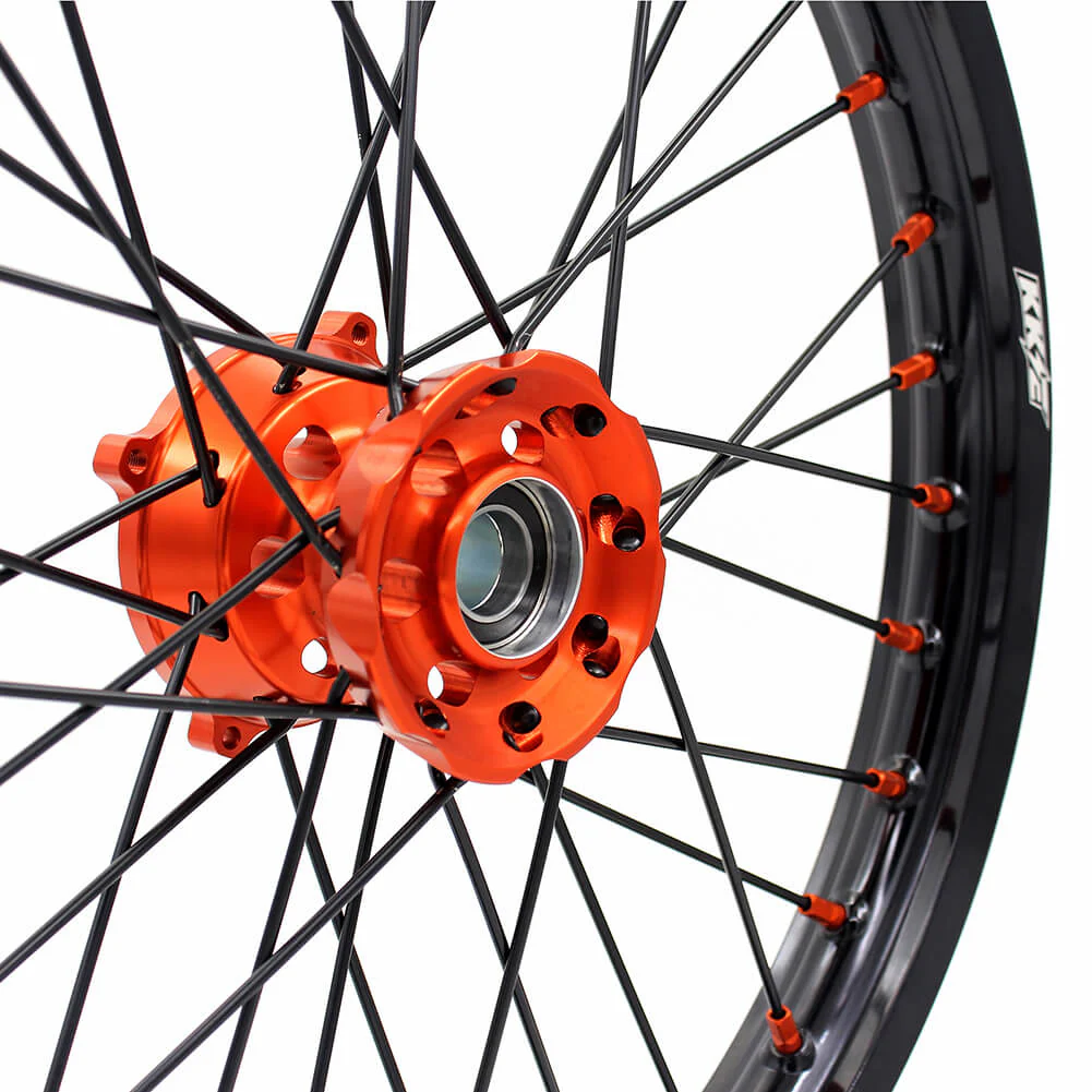 KKE 19"×1.6/16"×1.85 Spoke Kid's Big Wheels Rims Fit KTM SX 85 2003-2020 Orange Nipples & Black Spokes - Image 6