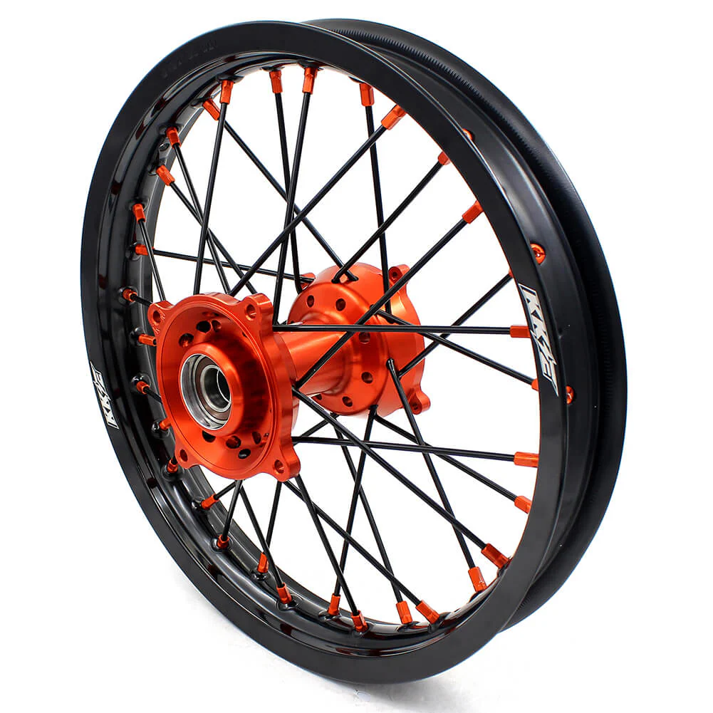 KKE 19"×1.6/16"×1.85 Spoke Kid's Big Wheels Rims Fit KTM SX 85 2003-2020 Orange Nipples & Black Spokes - Image 8
