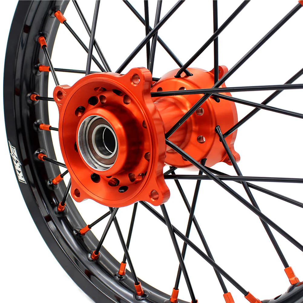 KKE 19"×1.6/16"×1.85 Spoke Kid's Big Wheels Rims Fit KTM SX 85 2003-2020 Orange Nipples & Black Spokes - Image 9