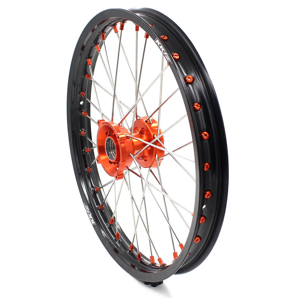 KKE 19in. 16in. Kid's Big Wheels Spoked Rims Fit KTM SX 85 2003-2020 Orange Nipples & Silver Spokes - Image 10