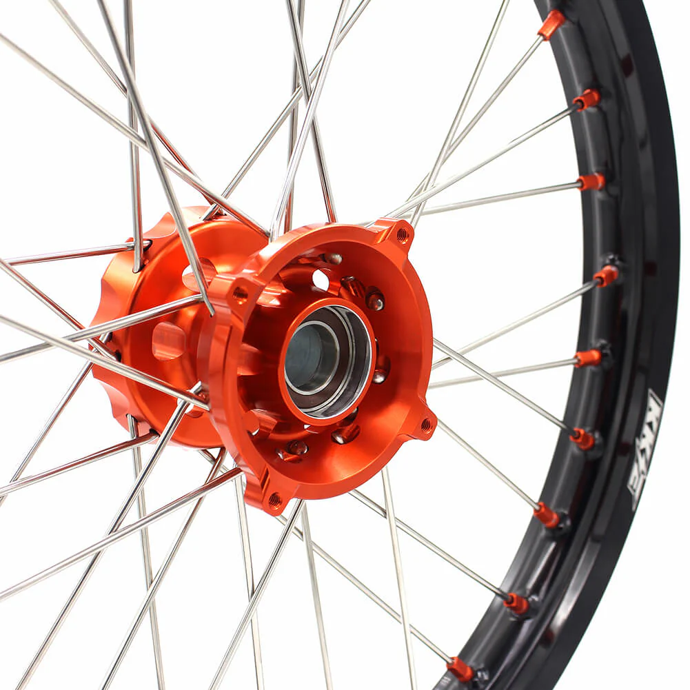 KKE 19in. 16in. Kid's Big Wheels Spoked Rims Fit KTM SX 85 2003-2020 Orange Nipples & Silver Spokes - Image 11