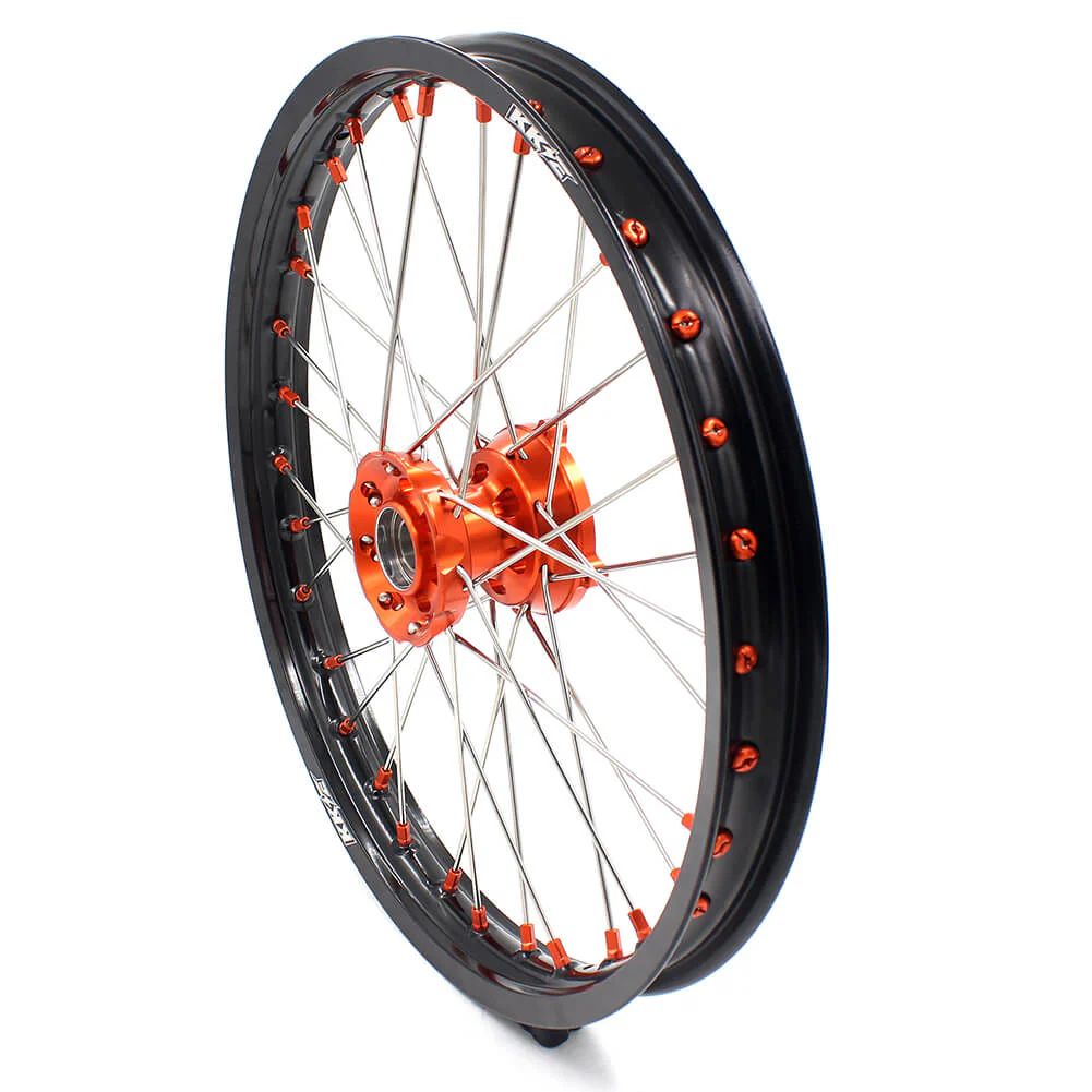 KKE 19in. 16in. Kid's Big Wheels Spoked Rims Fit KTM SX 85 2003-2020 Orange Nipples & Silver Spokes - Image 12