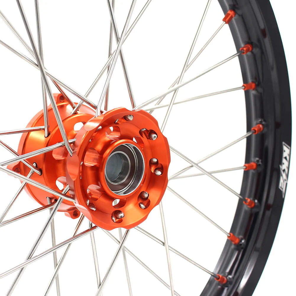 KKE 19in. 16in. Kid's Big Wheels Spoked Rims Fit KTM SX 85 2003-2020 Orange Nipples & Silver Spokes - Image 13