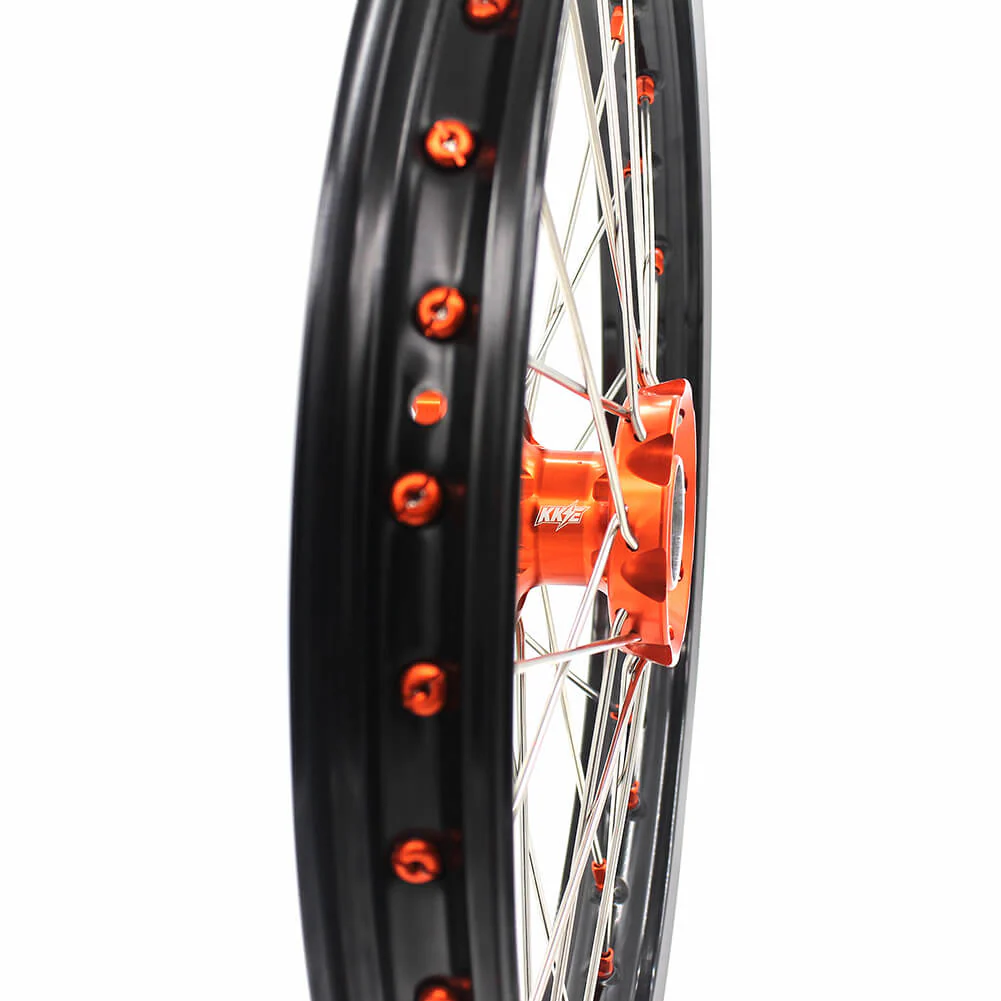 KKE 19in. 16in. Kid's Big Wheels Spoked Rims Fit KTM SX 85 2003-2020 Orange Nipples & Silver Spokes - Image 14