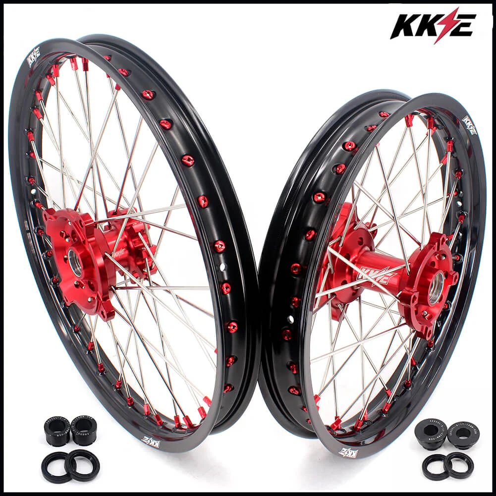 KKE 21" 18" OEM Size Motorcycle Alloy Wheels Rims Compatible with HONDA XR650L 1993-2024 Red Nipples - Image 6