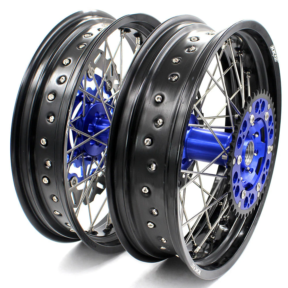 KKE 3.5/4.25*17inch For KAWASAKI KX125/KX250 2006-2007 | KX250F KX450F 2006-2018 Supermoto Rims With  Blue Disc & Sprocket - Image 9