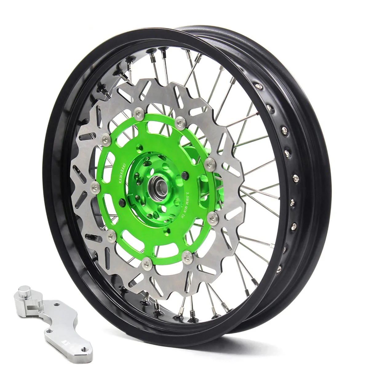 KKE 3.5/4.25*17inch For KAWASAKI KX125 KX250 2006-2007 / KX250F KX450F 2006-2018 Supermoto Rims With Disc&Sprocket Green - Image 2