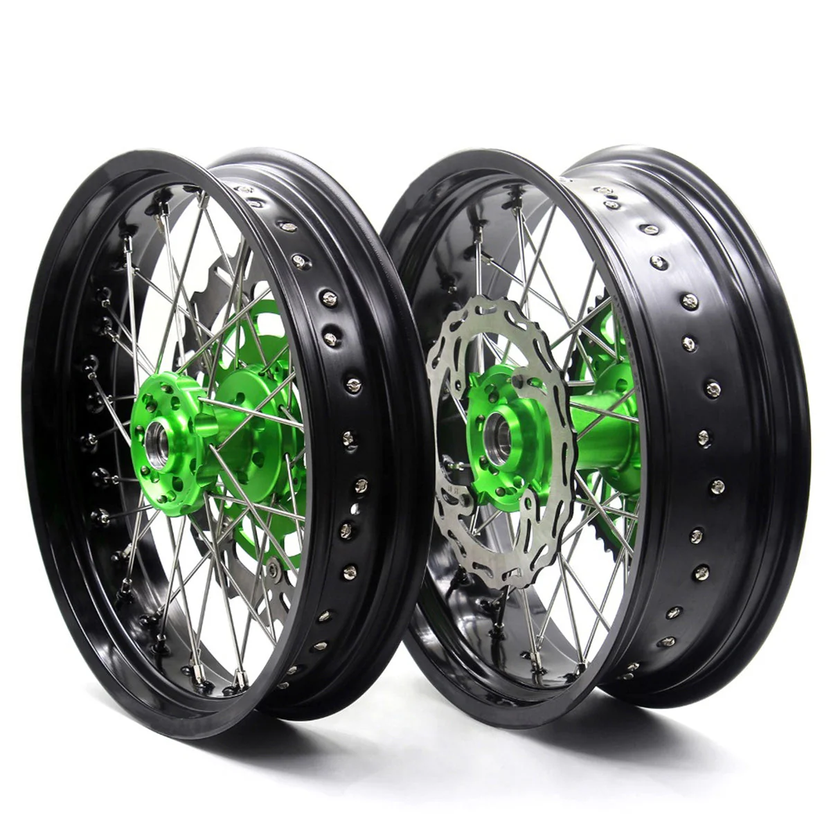 KKE 3.5/4.25*17inch For KAWASAKI KX125 KX250 2006-2007 / KX250F KX450F 2006-2018 Supermoto Rims With Disc&Sprocket Green - Image 3