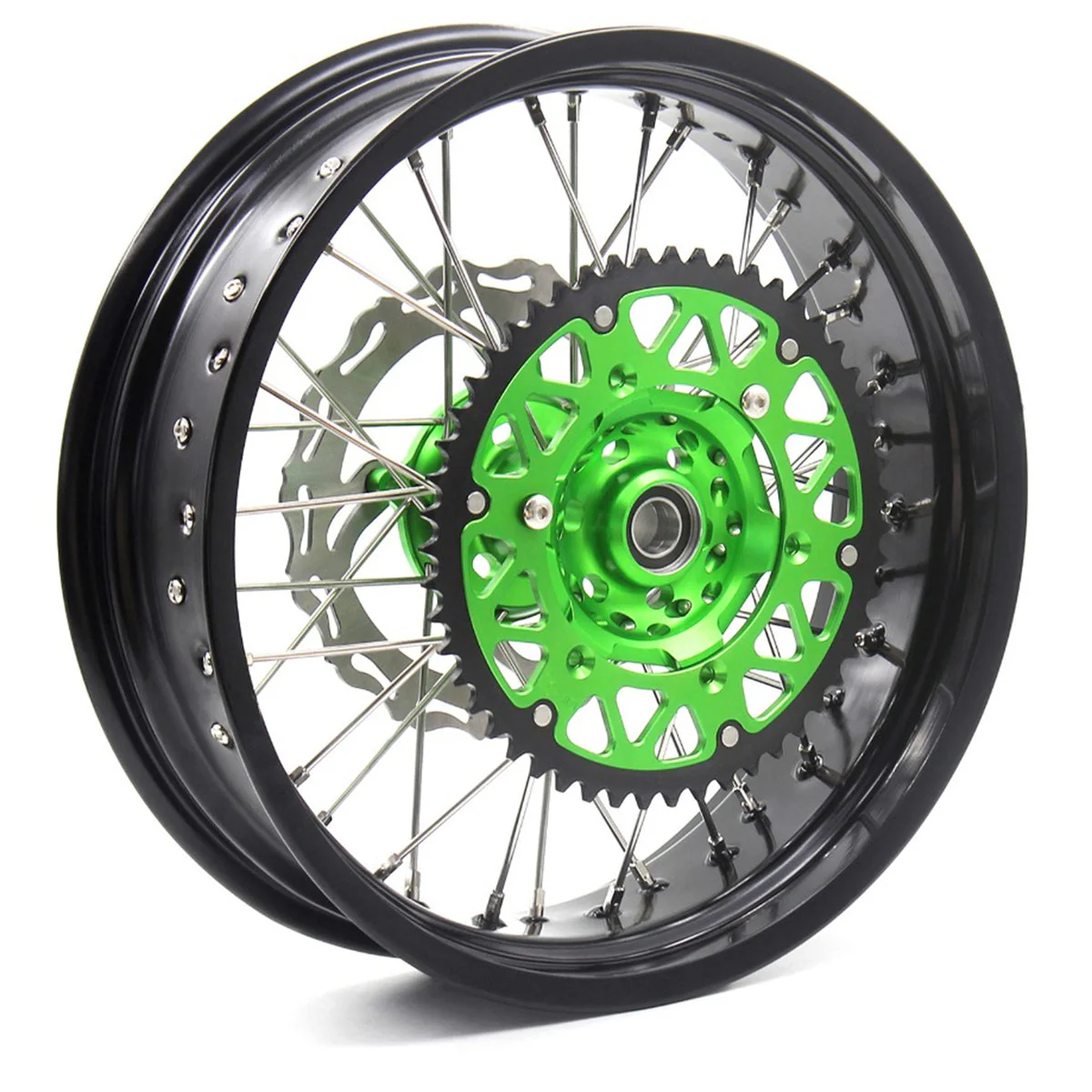 KKE 3.5/4.25*17inch For KAWASAKI KX125 KX250 2006-2007 / KX250F KX450F 2006-2018 Supermoto Rims With Disc&Sprocket Green - Image 4