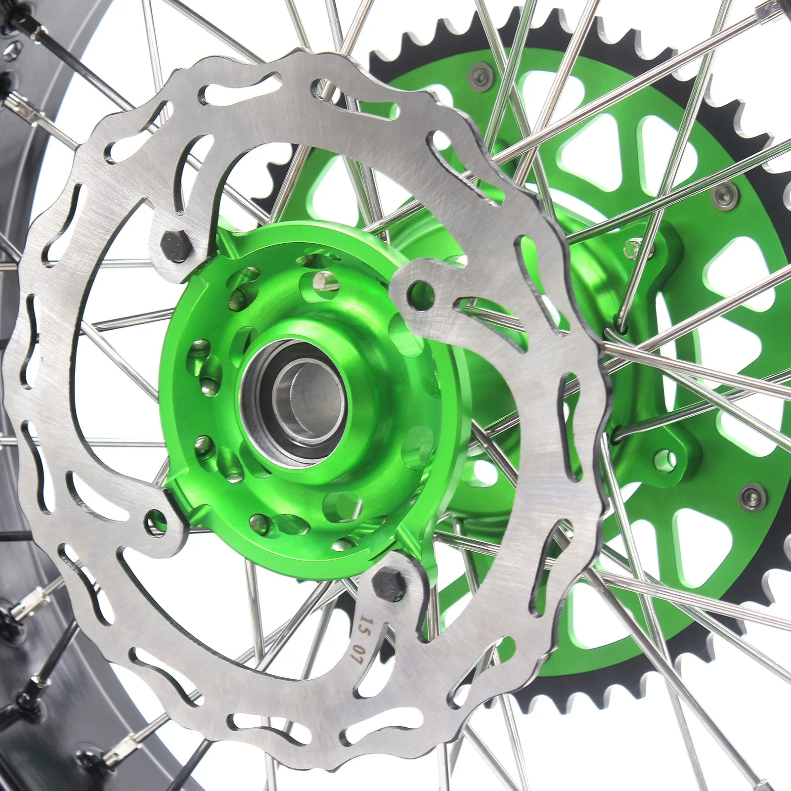 KKE 3.5/4.25*17inch For KAWASAKI KX125 KX250 2006-2007 / KX250F KX450F 2006-2018 Supermoto Rims With Disc&Sprocket Green - Image 5