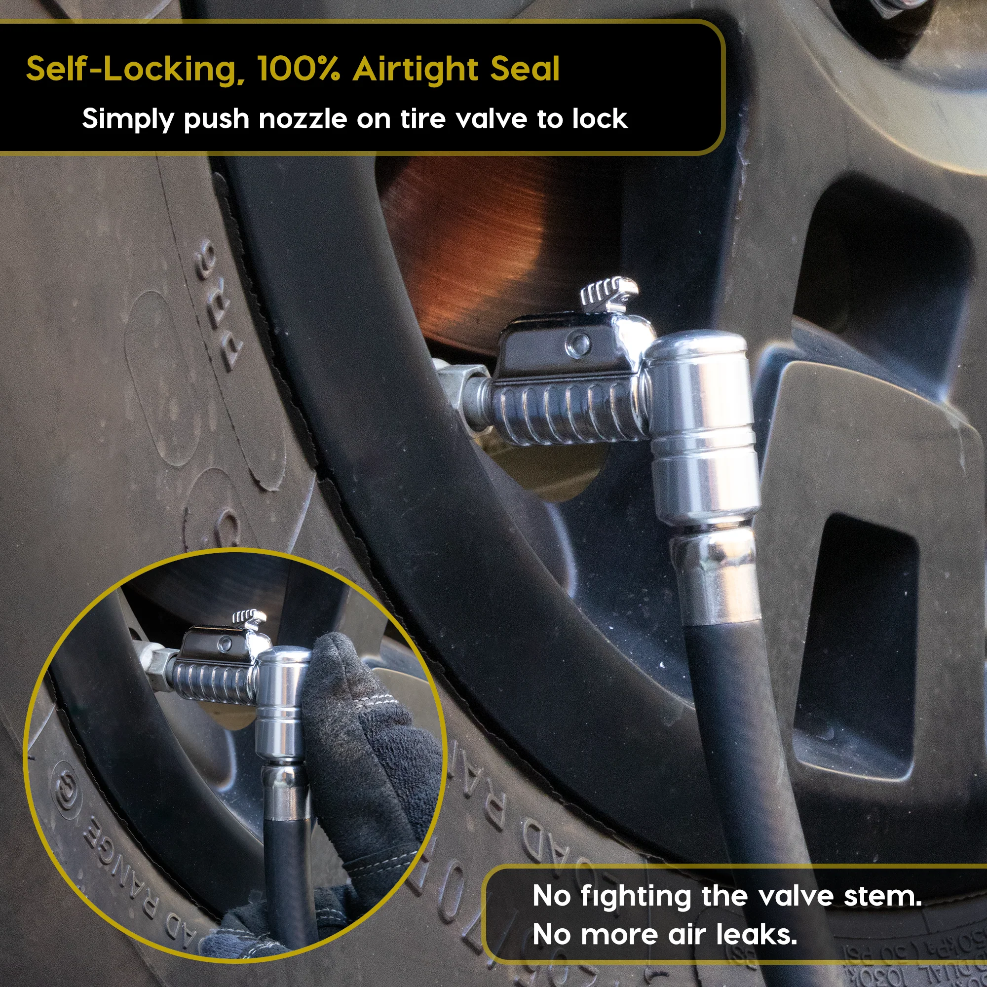 Lightning L2X Tire Inflator Hose Extension Self-Locking Nozzle | Patented Lock-on Air Hose Adapter for Tire Pumps (Open Flow) - Image 5