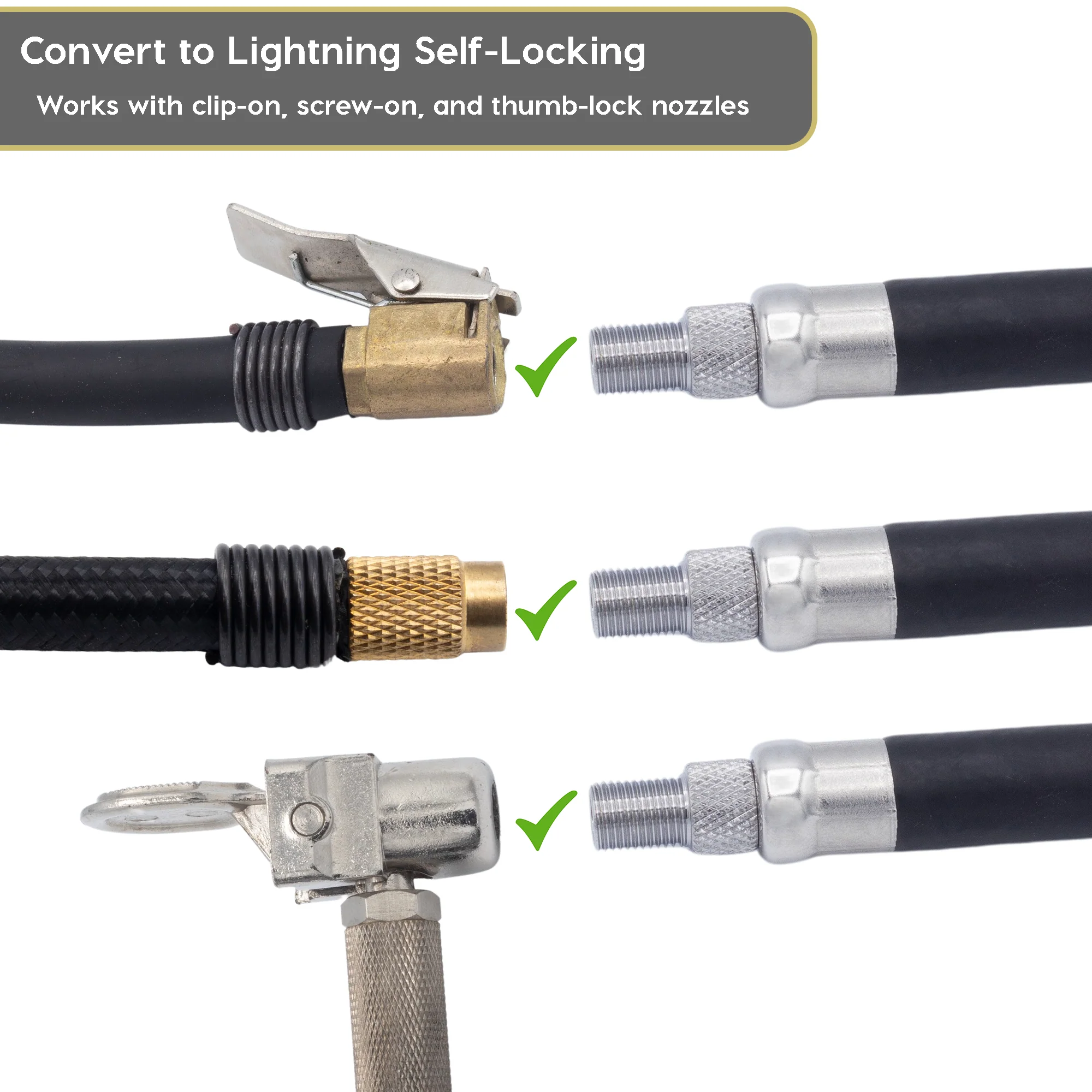 Lightning S2X Tire Inflator Hose Extension Self-Locking Nozzle | Patented Air Hose Adapter for Tire Pumps (Open Flow) - Image 3