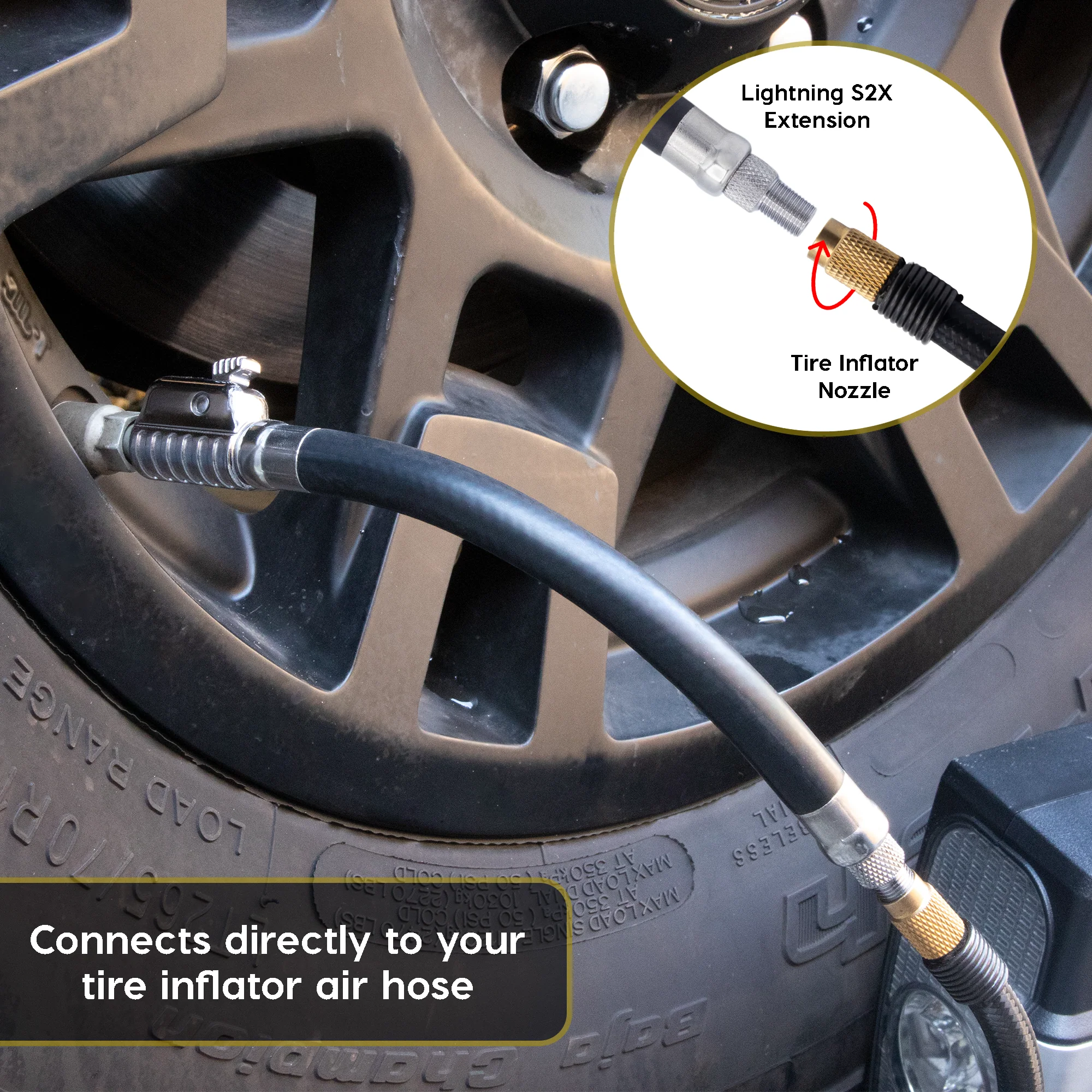 Lightning S2X Tire Inflator Hose Extension Self-Locking Nozzle | Patented Air Hose Adapter for Tire Pumps (Open Flow) - Image 6
