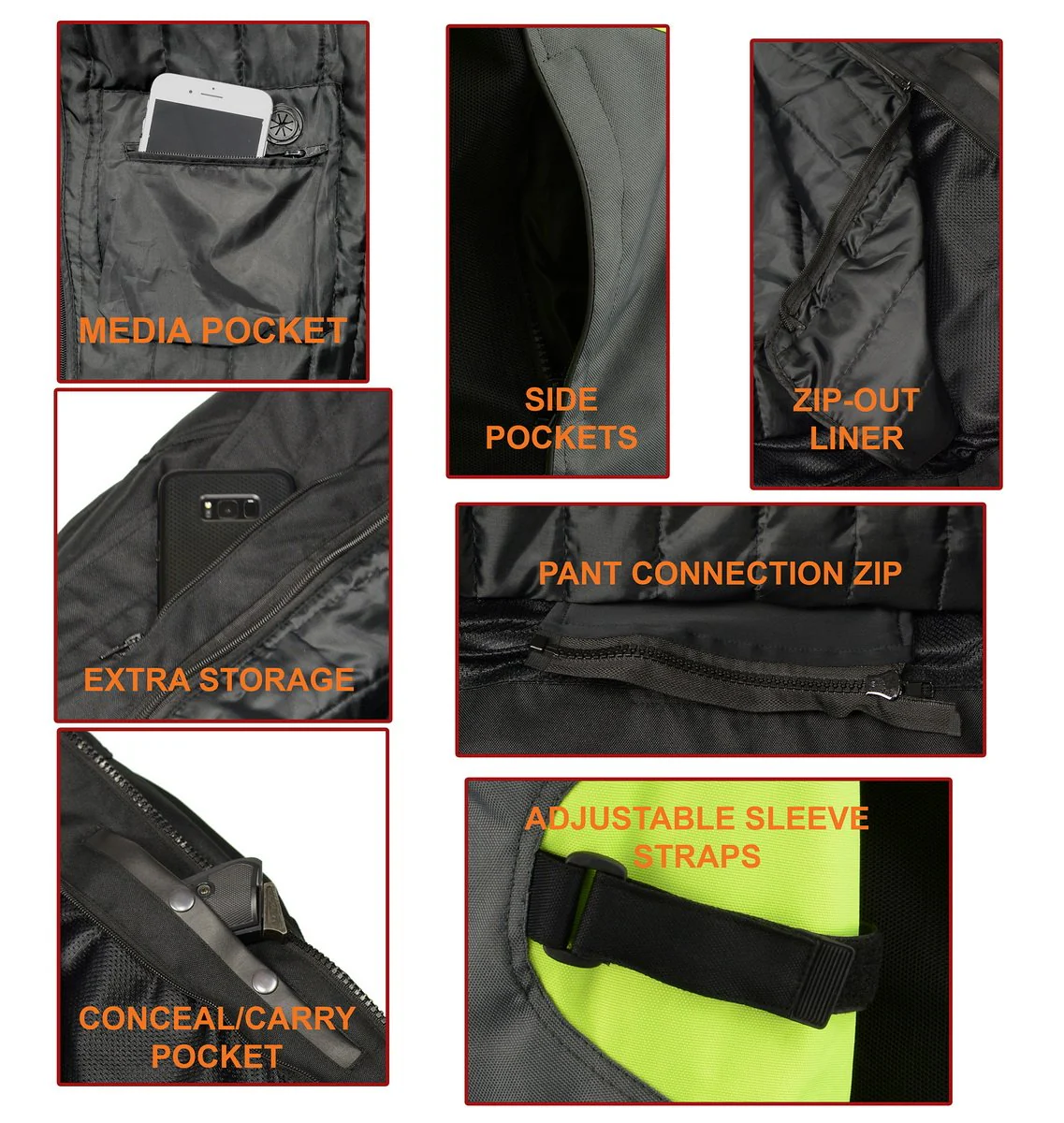 M Boss Motorcycle Apparel BOS11706 Men's Grey/Hi-Vis Green Nylon Motorcycle Racer Jacket with Armor Protection - Image 3