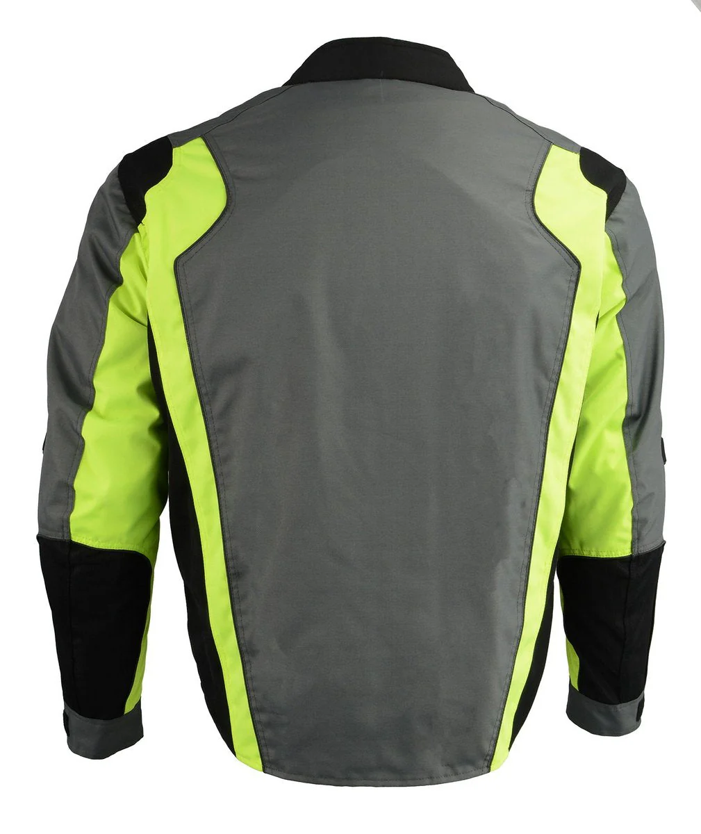 M Boss Motorcycle Apparel BOS11706 Men's Grey/Hi-Vis Green Nylon Motorcycle Racer Jacket with Armor Protection - Image 5