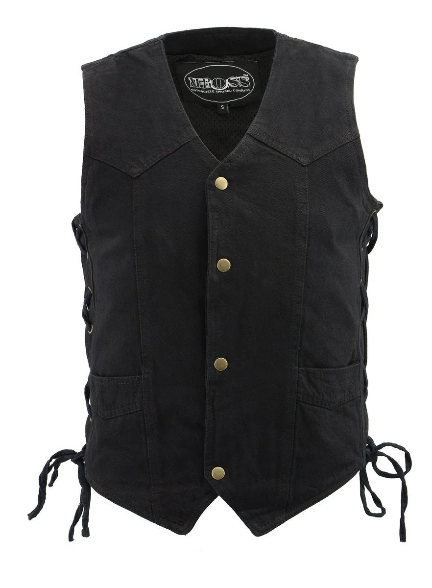 M Boss Motorcycle Apparel BOS13003 Men's Black Denim Motorcycle Side Lace Vest with Quick Draw Pocket - Image 10