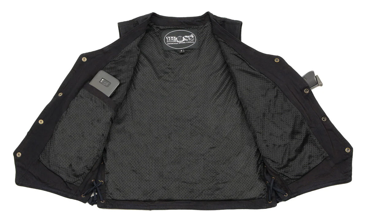 M Boss Motorcycle Apparel BOS13003 Men's Black Denim Motorcycle Side Lace Vest with Quick Draw Pocket - Image 13