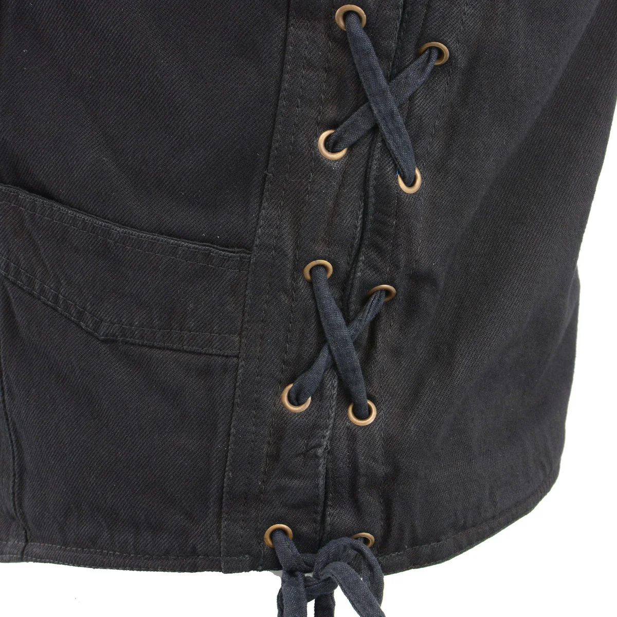 M Boss Motorcycle Apparel BOS13003 Men's Black Denim Motorcycle Side Lace Vest with Quick Draw Pocket - Image 14