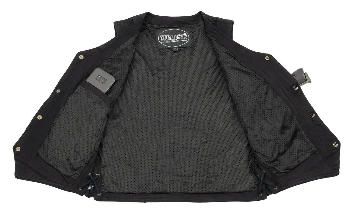 M Boss Motorcycle Apparel BOS13003 Men's Black Denim Motorcycle Side Lace Vest with Quick Draw Pocket - Image 5