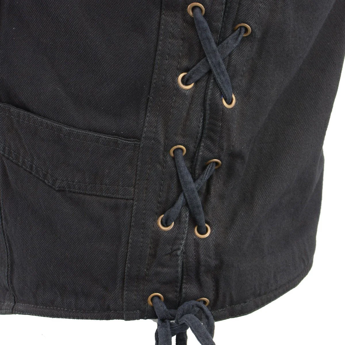 M Boss Motorcycle Apparel BOS13003 Men's Black Denim Motorcycle Side Lace Vest with Quick Draw Pocket - Image 6