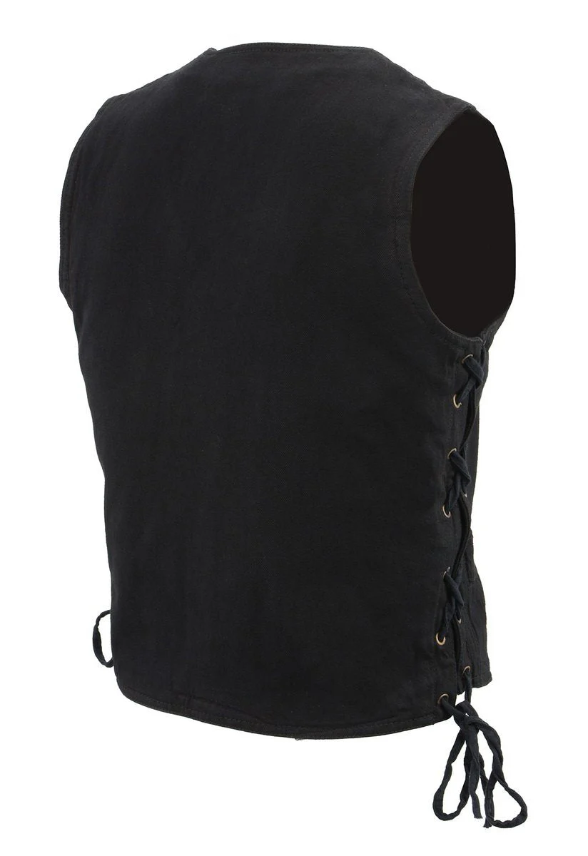 M Boss Motorcycle Apparel BOS13003 Men's Black Denim Motorcycle Side Lace Vest with Quick Draw Pocket - Image 9