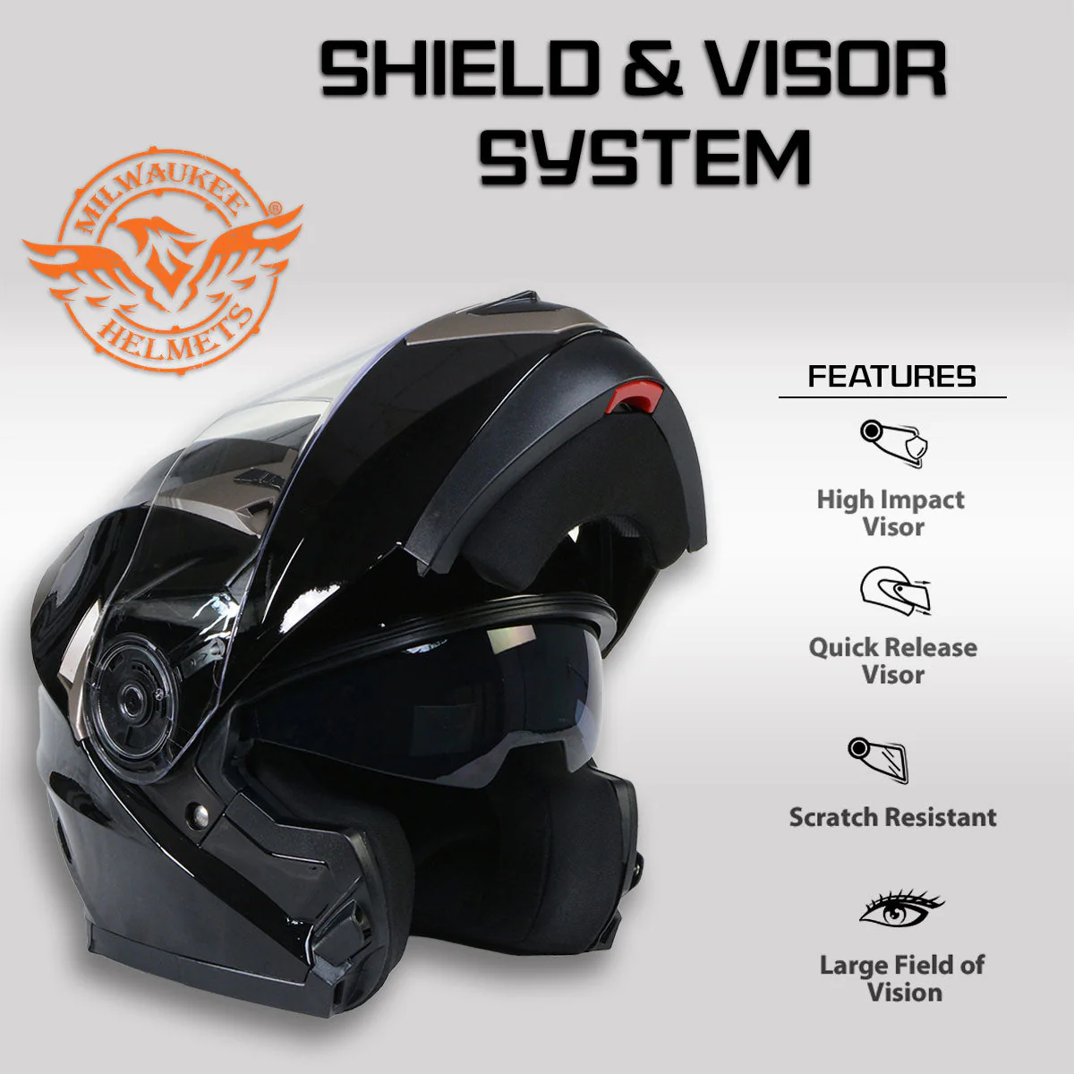 Milwaukee Helmets MPH9806DOT 'Ionized' Gloss Black Modular Helmet for Men and Women Biker w/ MP7922FMSET Heated Balaclava Bundle - Image 6