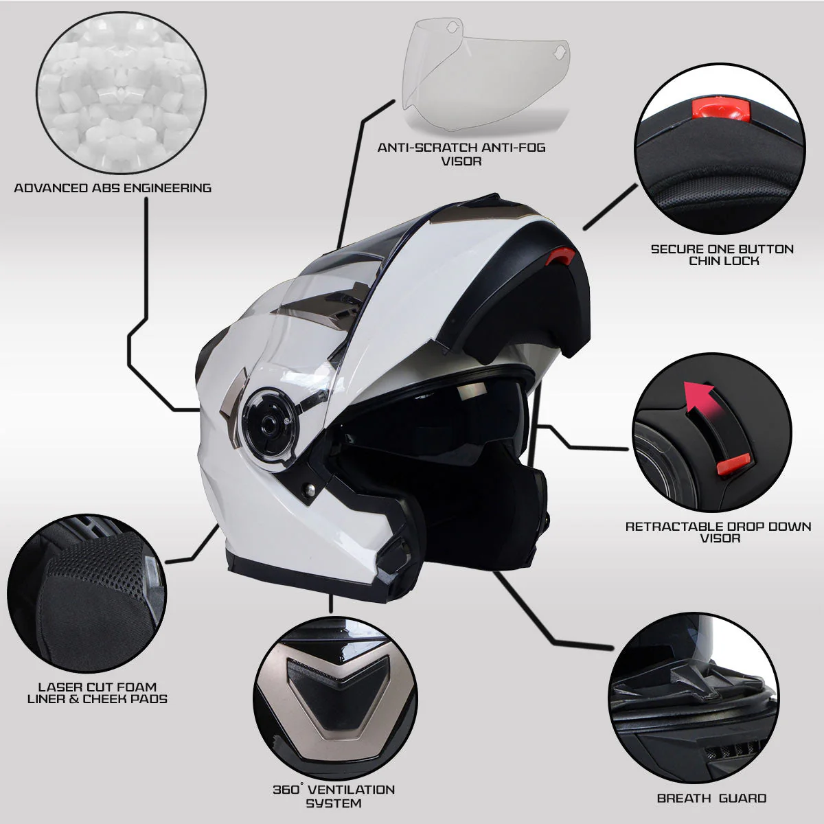 Milwaukee Helmets MPH9807DOT 'Ionized' Gloss White Modular Helmet for Men and Women Biker w/ MP7922FMSET Heated Balaclava Bundle - Image 4