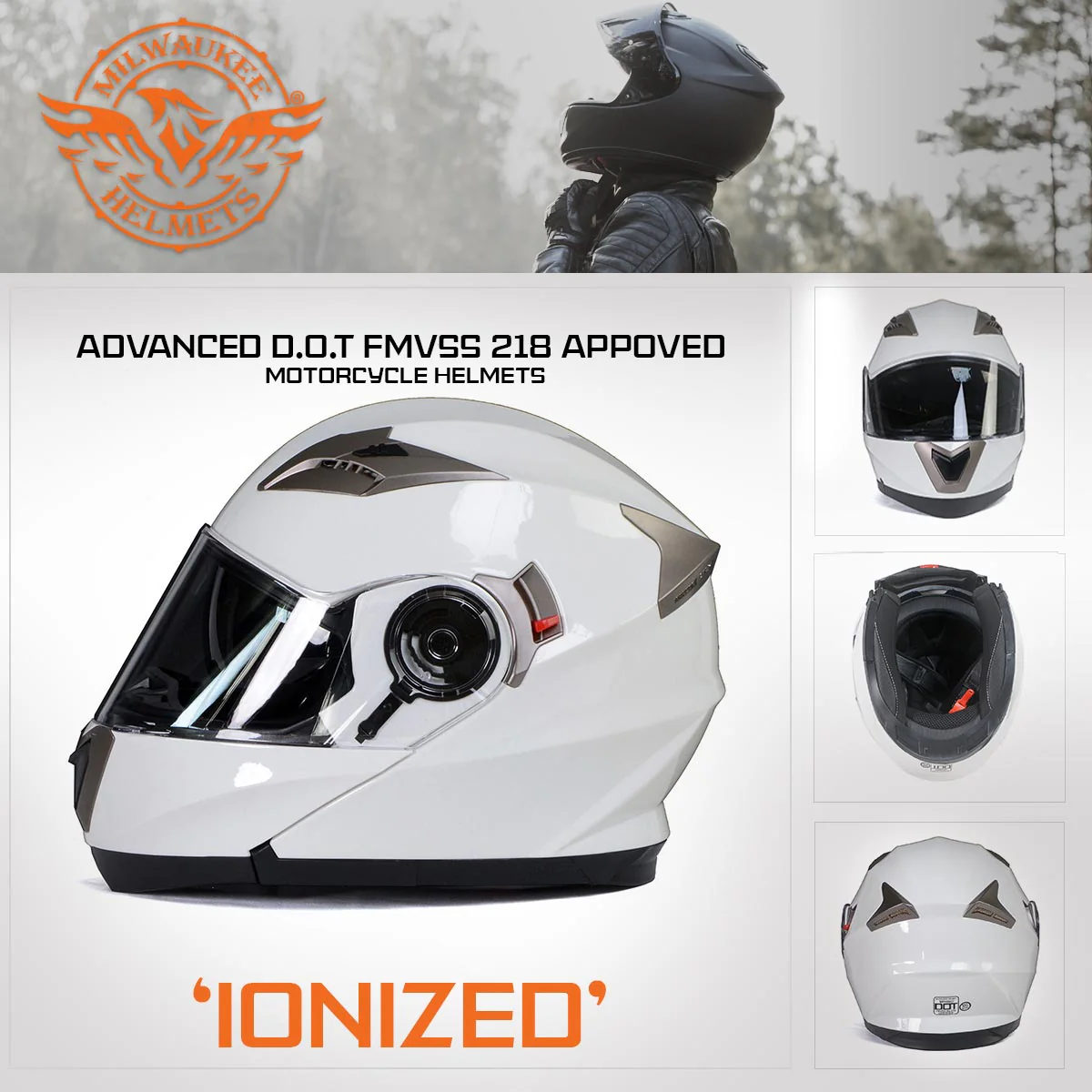 Milwaukee Helmets MPH9807DOT 'Ionized' Gloss White Modular Helmet for Men and Women Biker w/ MP7922FMSET Heated Balaclava Bundle - Image 7