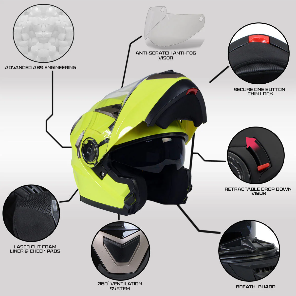 Milwaukee Helmets MPH9809DOT 'Ionized' Neon Yellow Modular Helmet for Men and Women Biker w/ MP7922FMSET Heated Balaclava Bundle - Image 4
