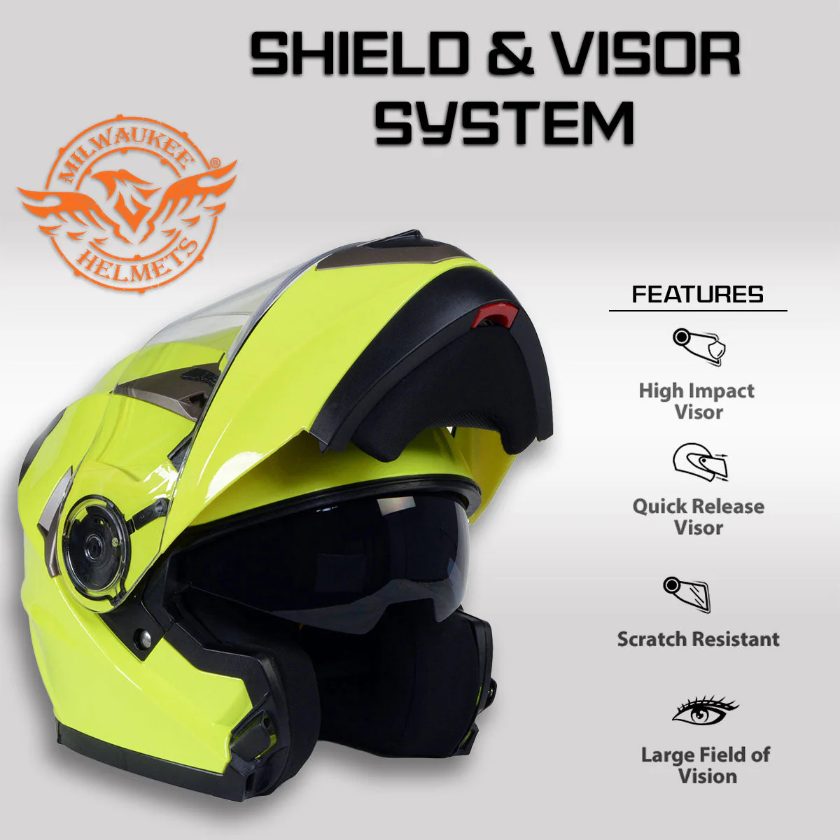 Milwaukee Helmets MPH9809DOT 'Ionized' Neon Yellow Modular Helmet for Men and Women Biker w/ MP7922FMSET Heated Balaclava Bundle - Image 6