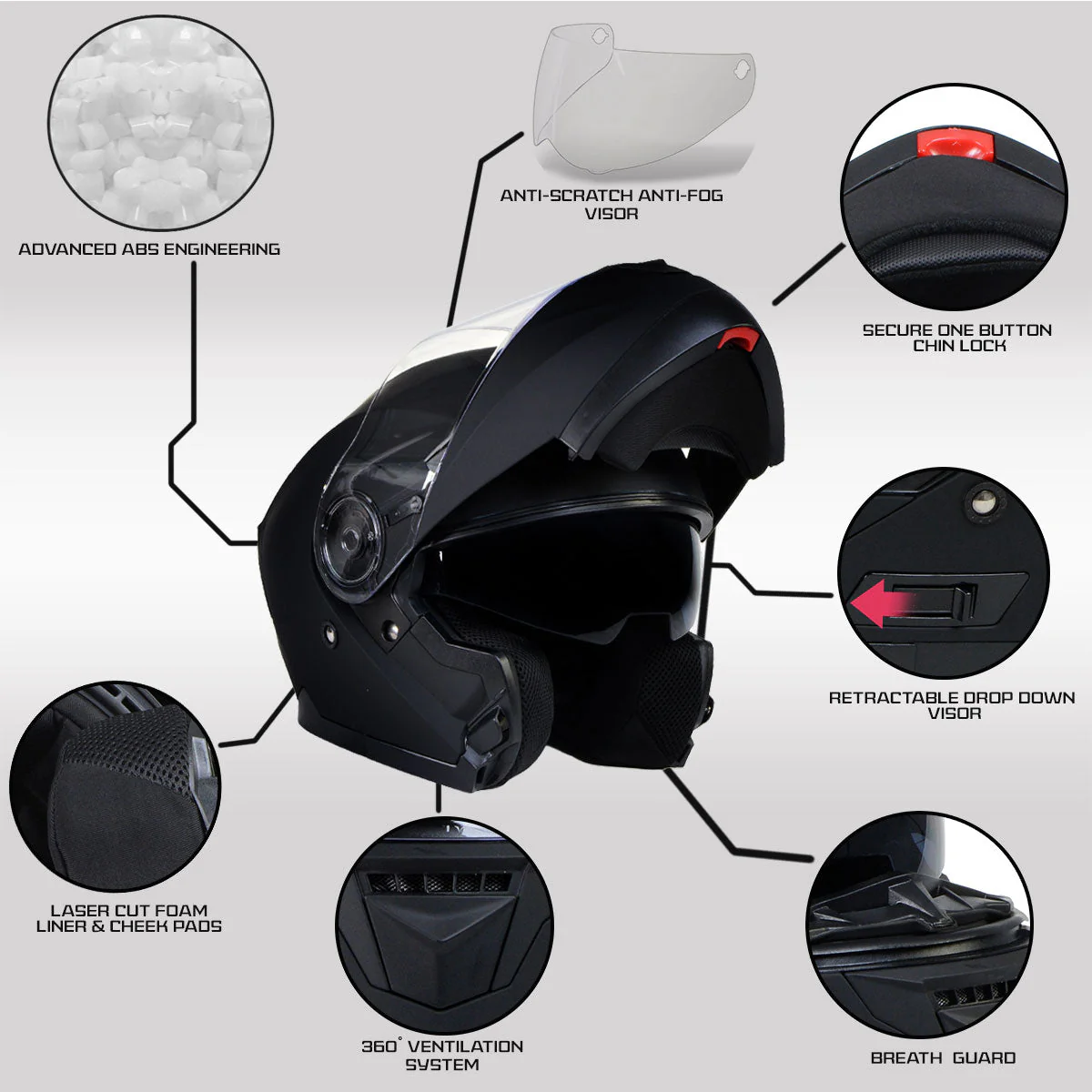 Milwaukee Helmets MPH9814DOT 'Breeze' Flat Black Modular Helmet for Men and Women Biker w/ MP7922FMSET Heated Balaclava Bundle - Image 4
