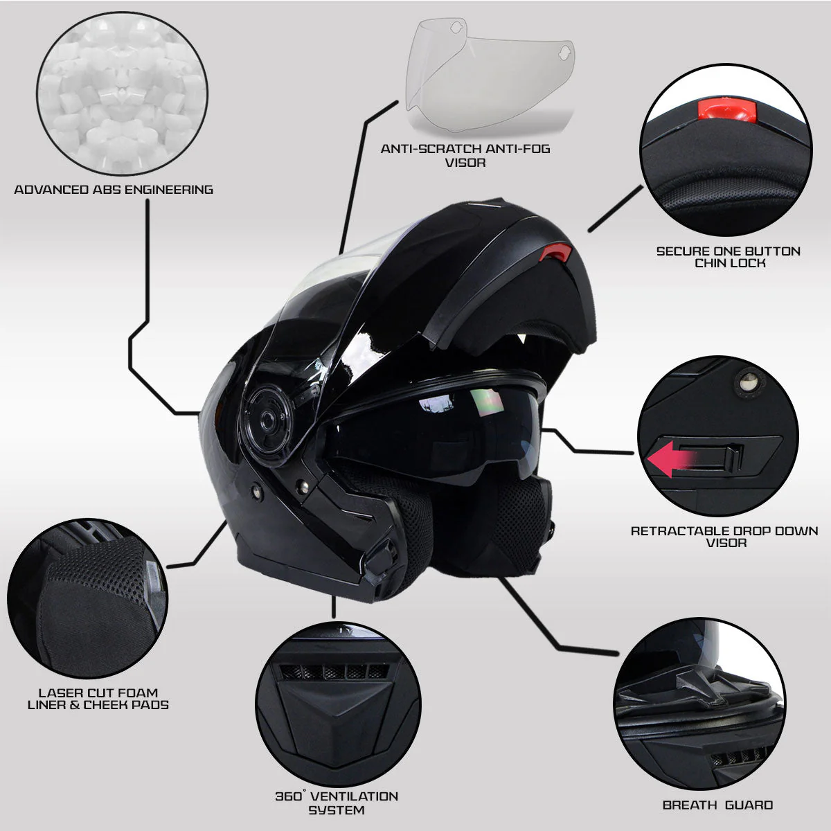 Milwaukee Helmets MPH9815DOT 'Breeze' Gloss Black Modular Helmet for Men and Women Biker w/ MP7922FMSET Heated Balaclava Bundle - Image 4