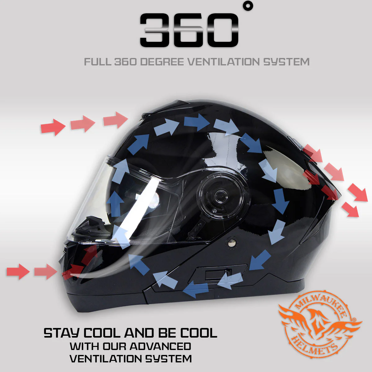 Milwaukee Helmets MPH9815DOT 'Breeze' Gloss Black Modular Helmet for Men and Women Biker w/ MP7922FMSET Heated Balaclava Bundle - Image 5