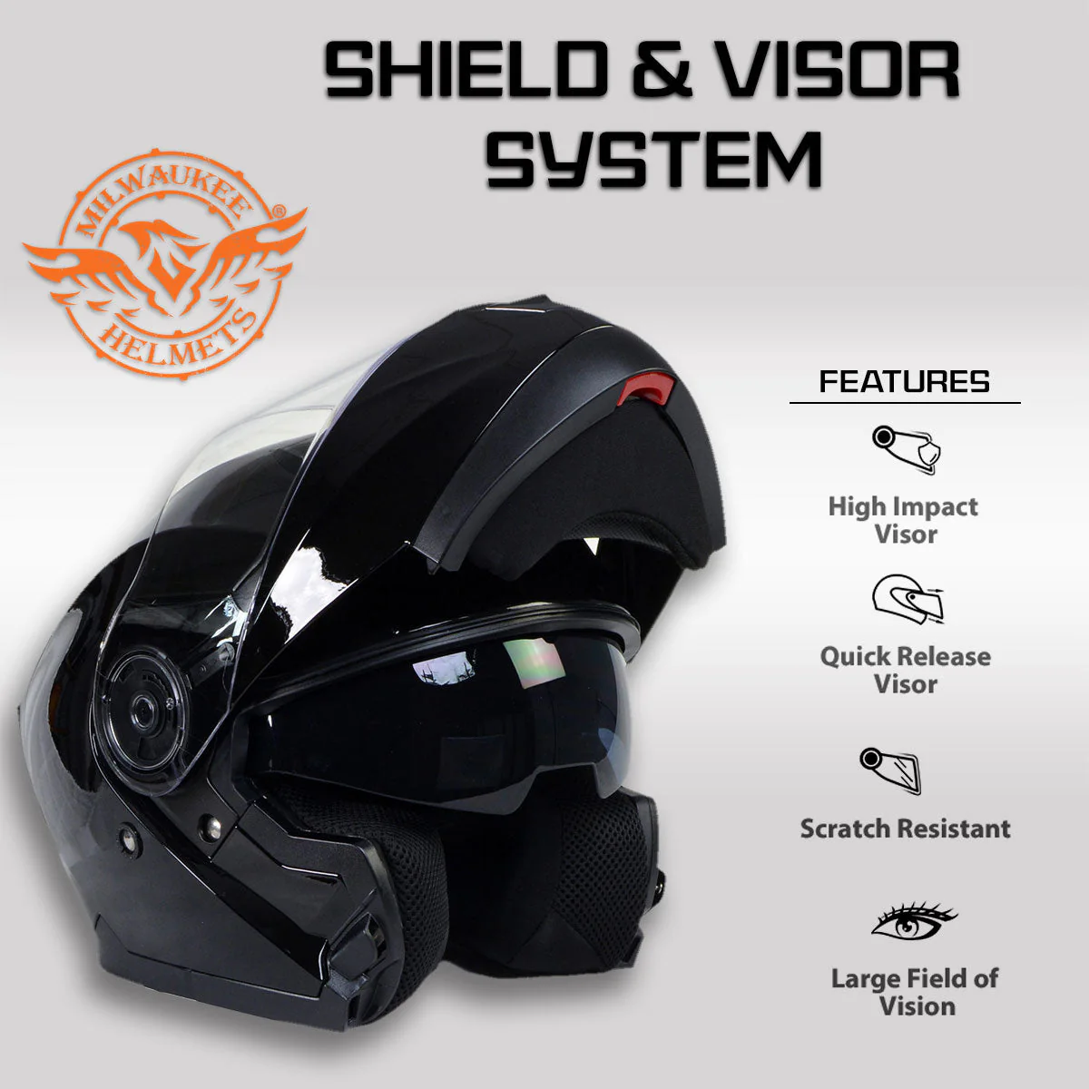Milwaukee Helmets MPH9815DOT 'Breeze' Gloss Black Modular Helmet for Men and Women Biker w/ MP7922FMSET Heated Balaclava Bundle - Image 6
