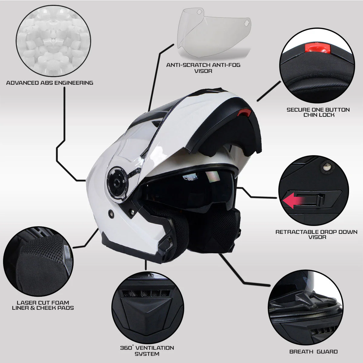 Milwaukee Helmets MPH9816DOT 'Breeze' White Modular Helmet for Men and Women Biker w/ MP7922FMSET Heated Balaclava Bundle - Image 4