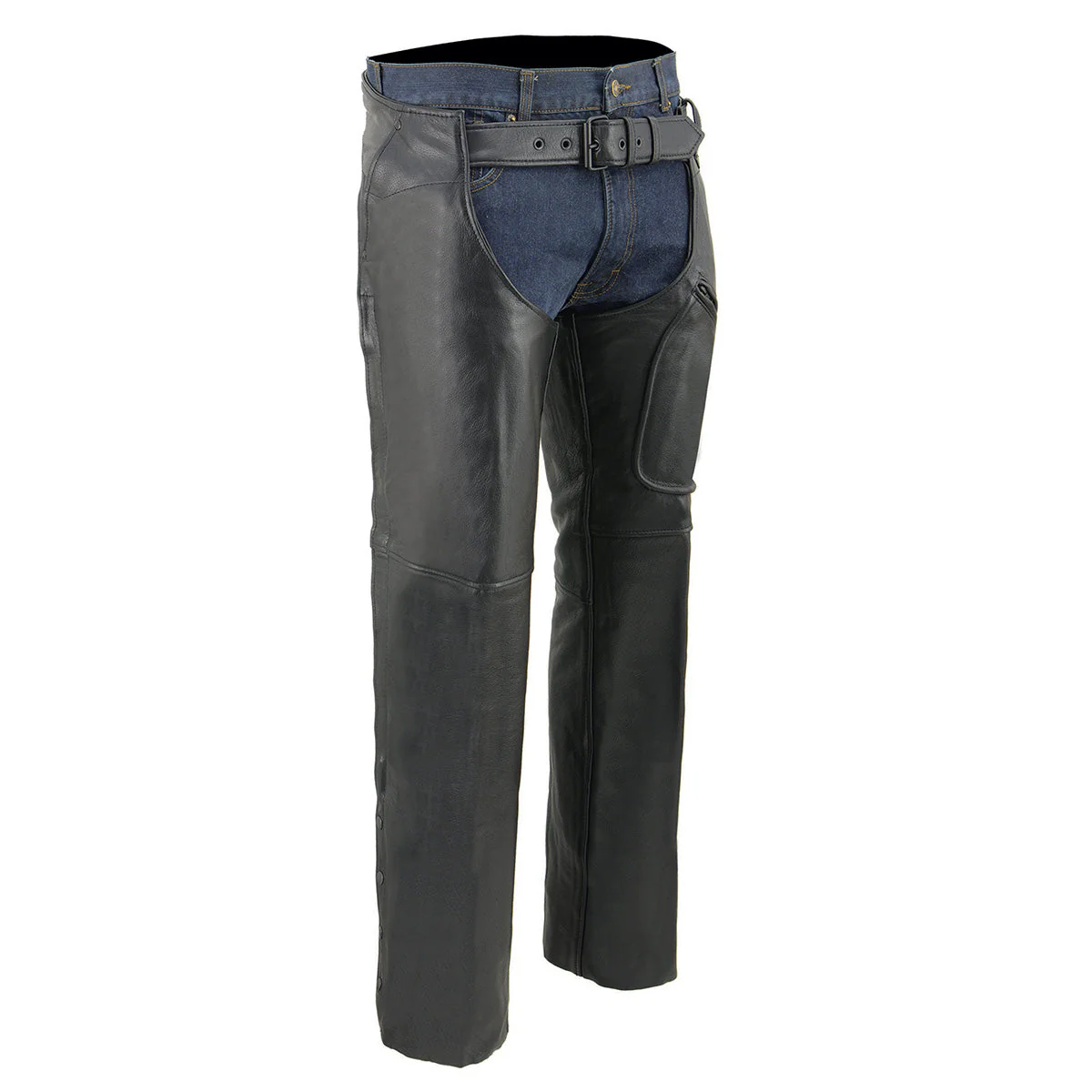 Milwaukee Leather Chaps for Men's Black Leather 3-Front Pockets- Thigh Patch Pocket Motorcycle Riders Chap- LKM5780 - Image 3