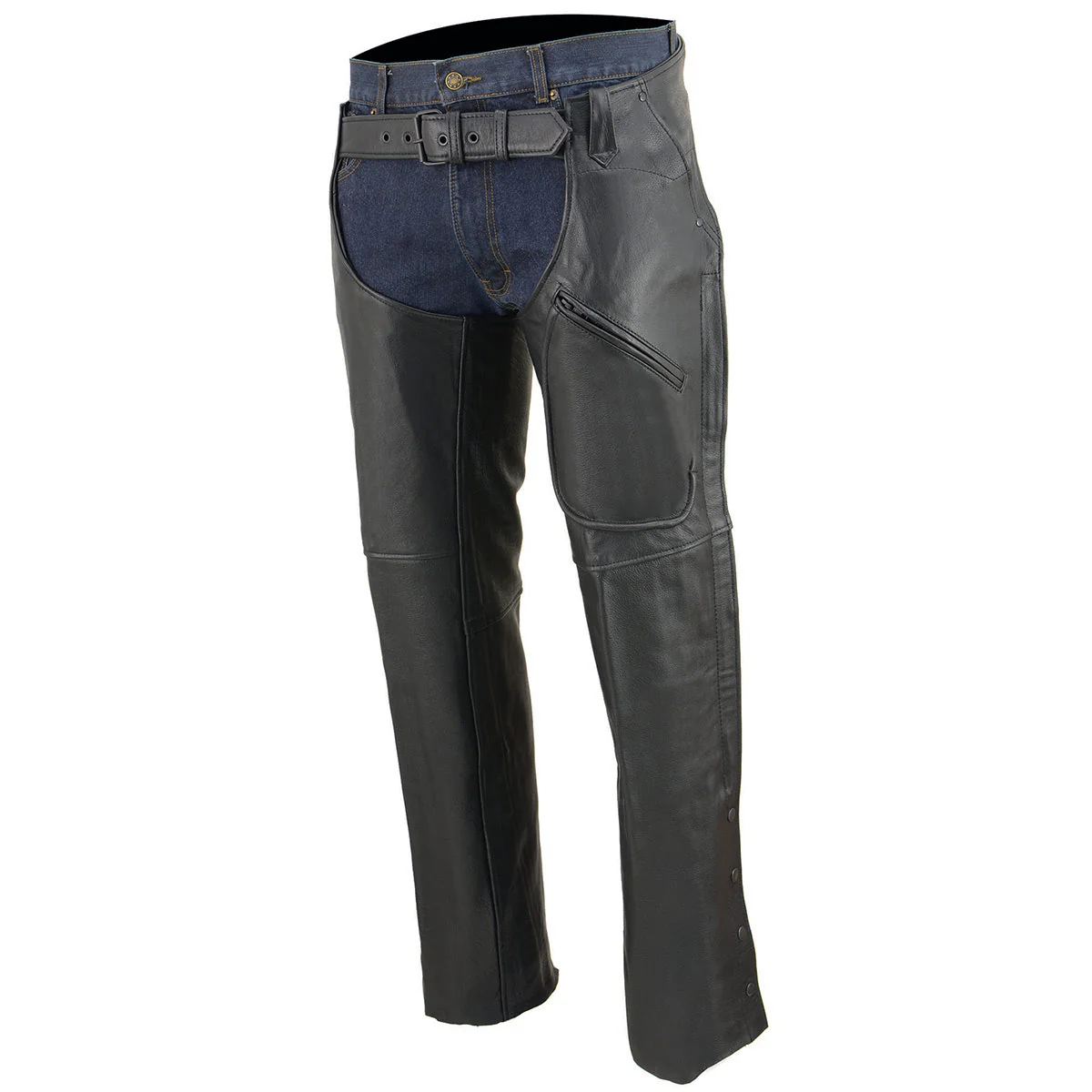 Milwaukee Leather Chaps for Men's Black Leather 3-Front Pockets- Thigh Patch Pocket Motorcycle Riders Chap- LKM5780 - Image 5
