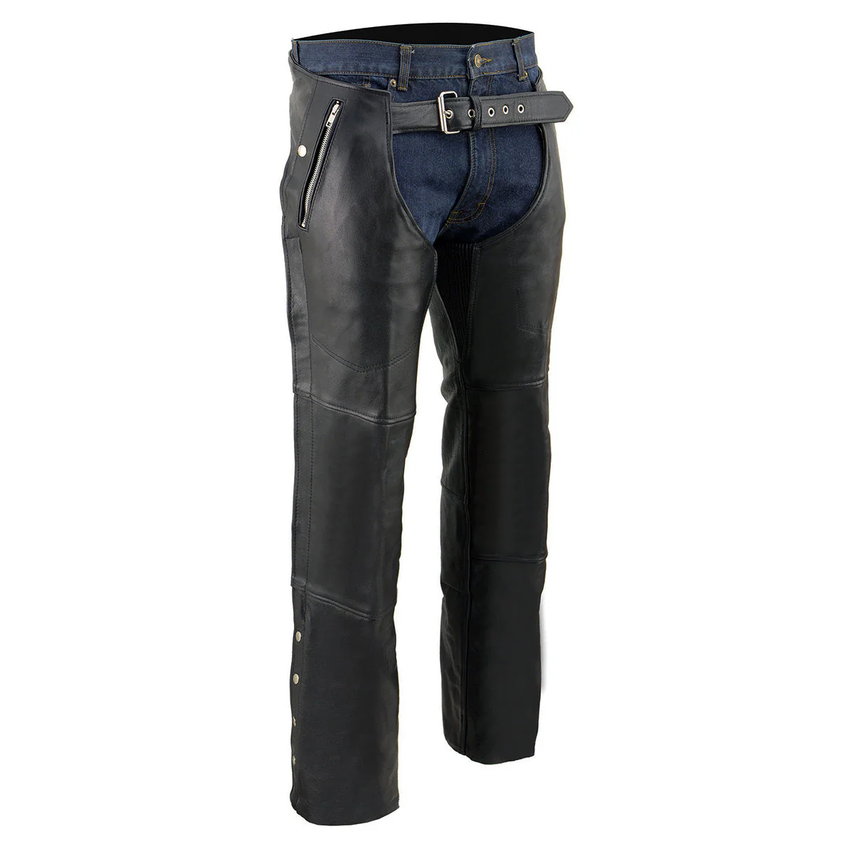 Milwaukee Leather Chaps for Men's Black Leather 4-Pockets - Snap Out Thermal Lined Motorcycle Riders Chap - SH1191C - Image 3