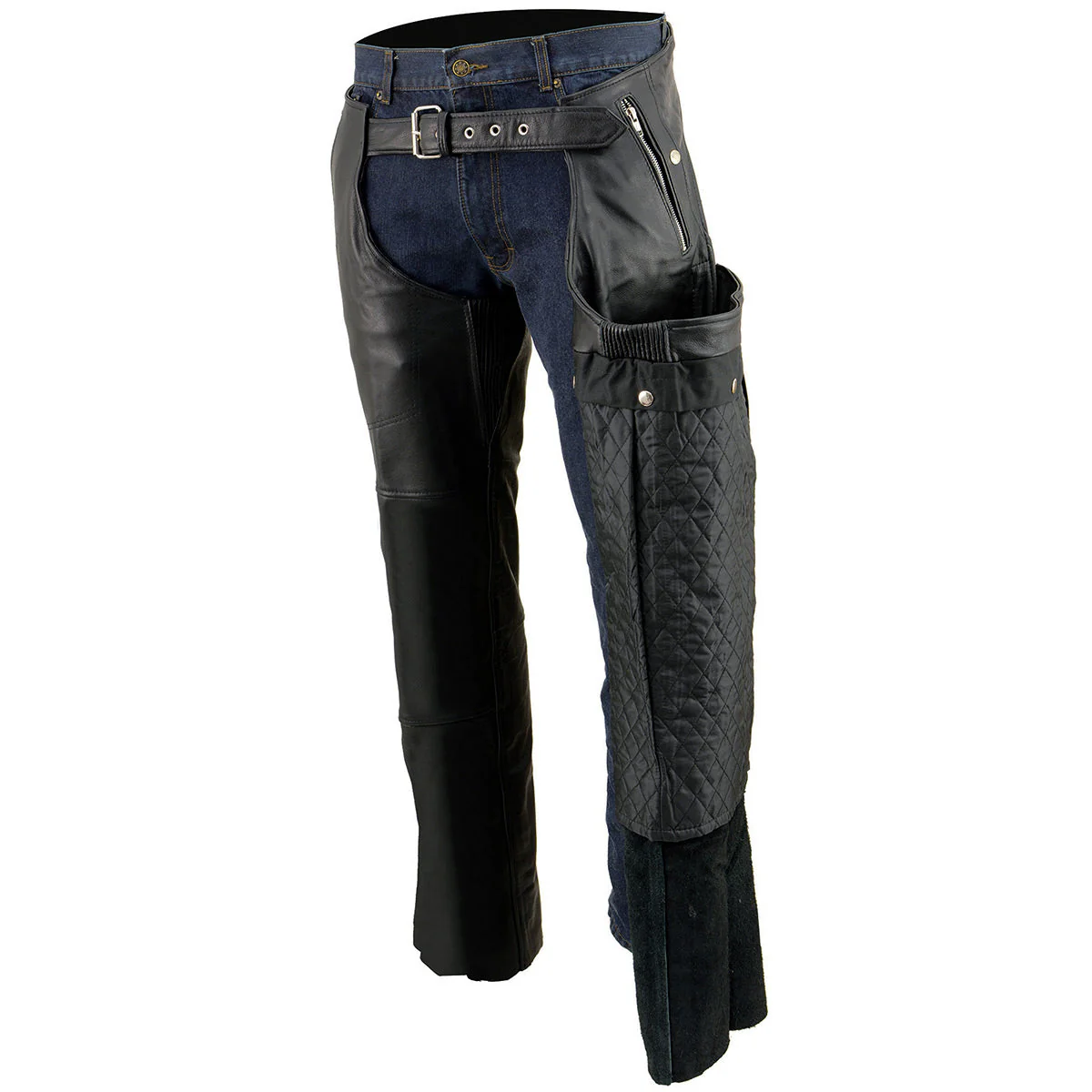 Milwaukee Leather Chaps for Men's Black Leather 4-Pockets - Snap Out Thermal Lined Motorcycle Riders Chap - SH1191C - Image 5