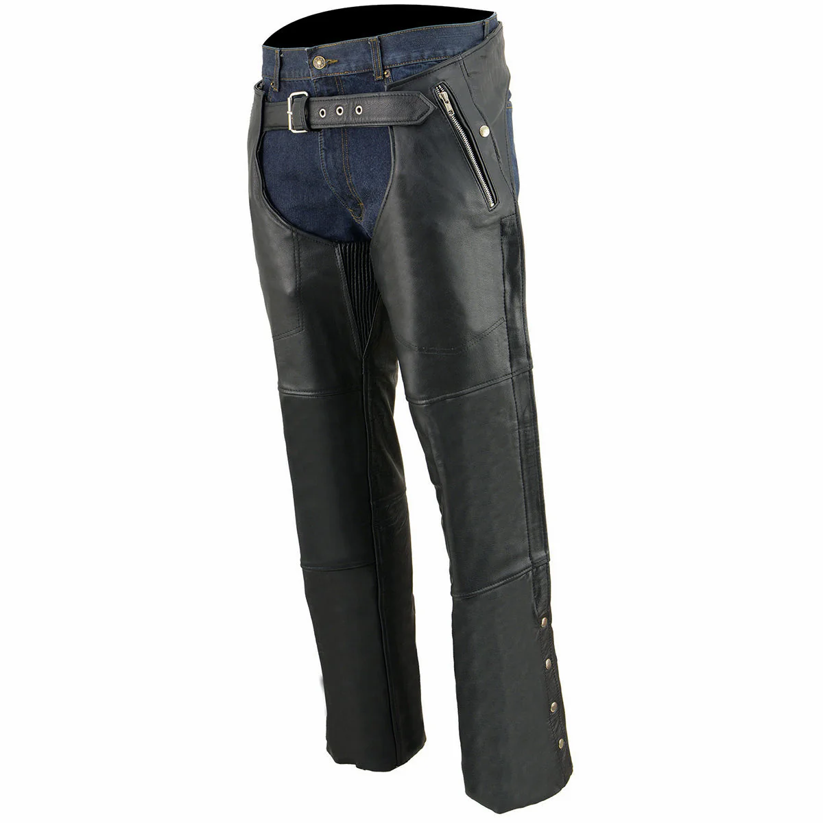 Milwaukee Leather Chaps for Men's Black Leather 4-Pockets - Snap Out Thermal Lined Motorcycle Riders Chap - SH1191C - Image 8