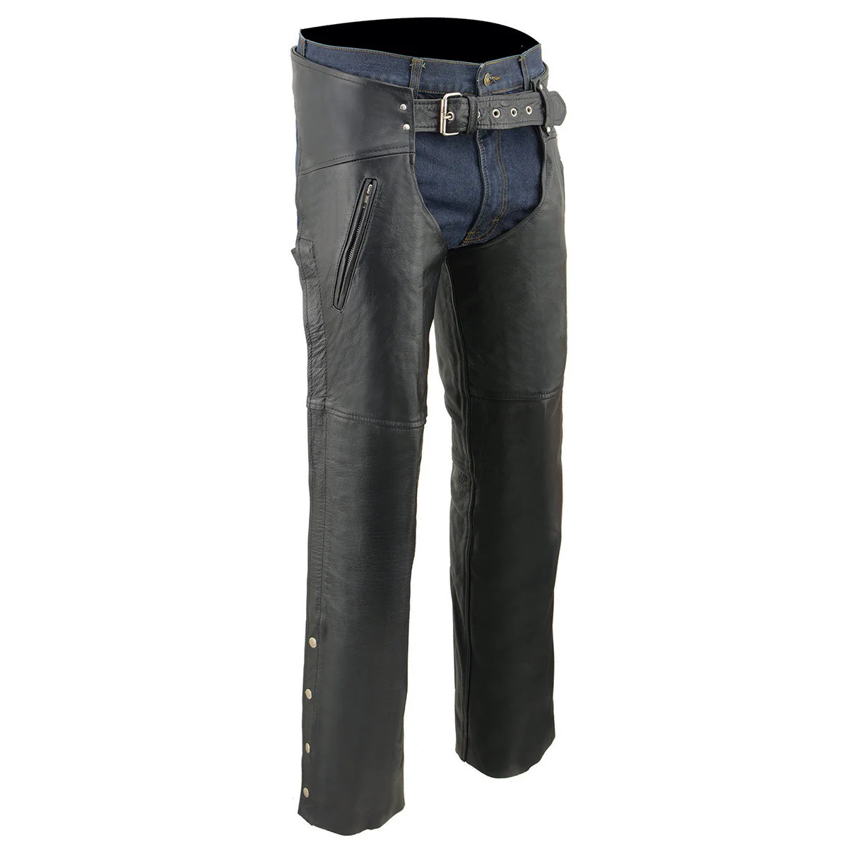 Milwaukee Leather Chaps for Men's Black Leather Dual Side Thigh Zipper Close Pockets Motorcycle Rider Chap- LKM5782 - Image 3
