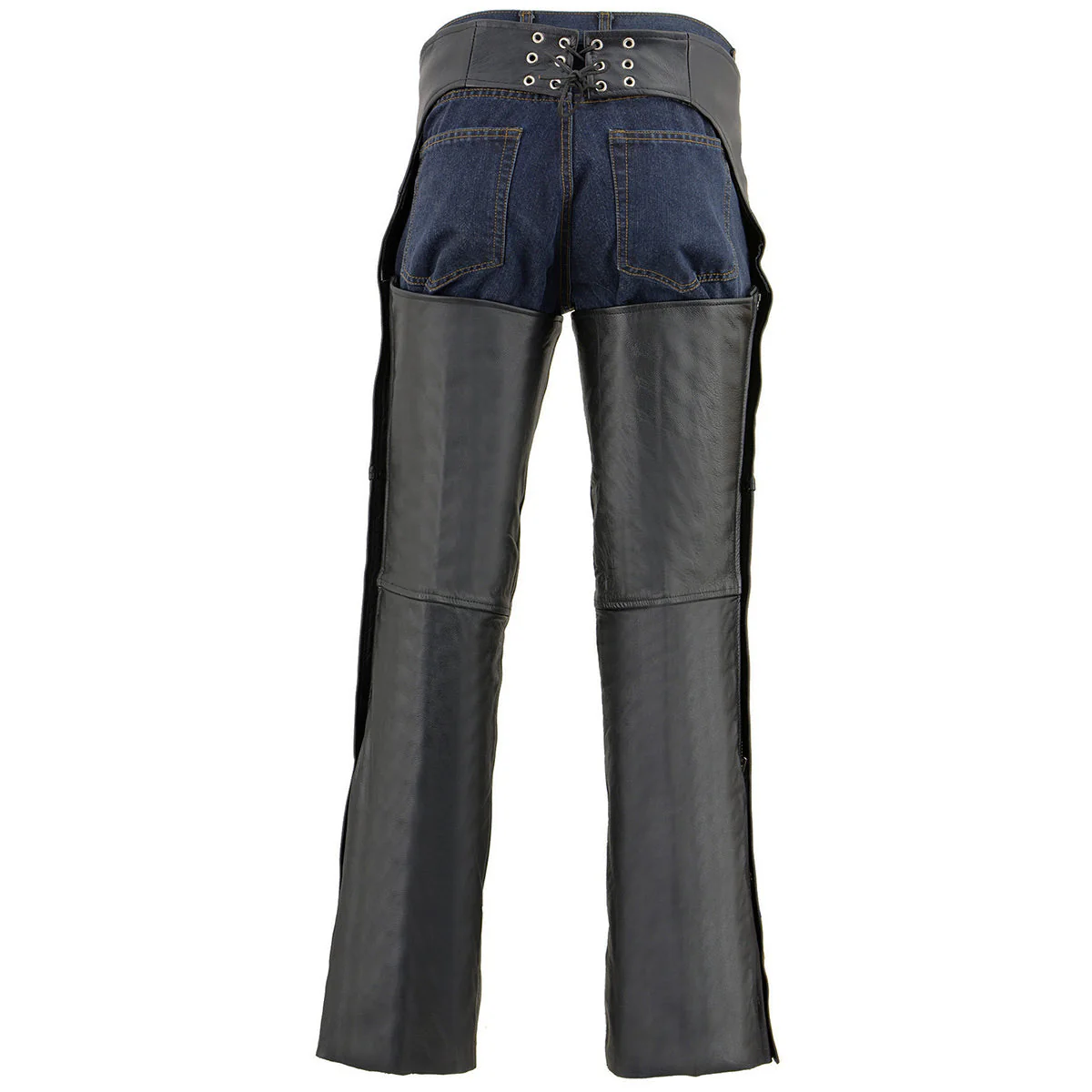 Milwaukee Leather Chaps for Men's Black Leather Dual Side Thigh Zipper Close Pockets Motorcycle Rider Chap- LKM5782 - Image 4