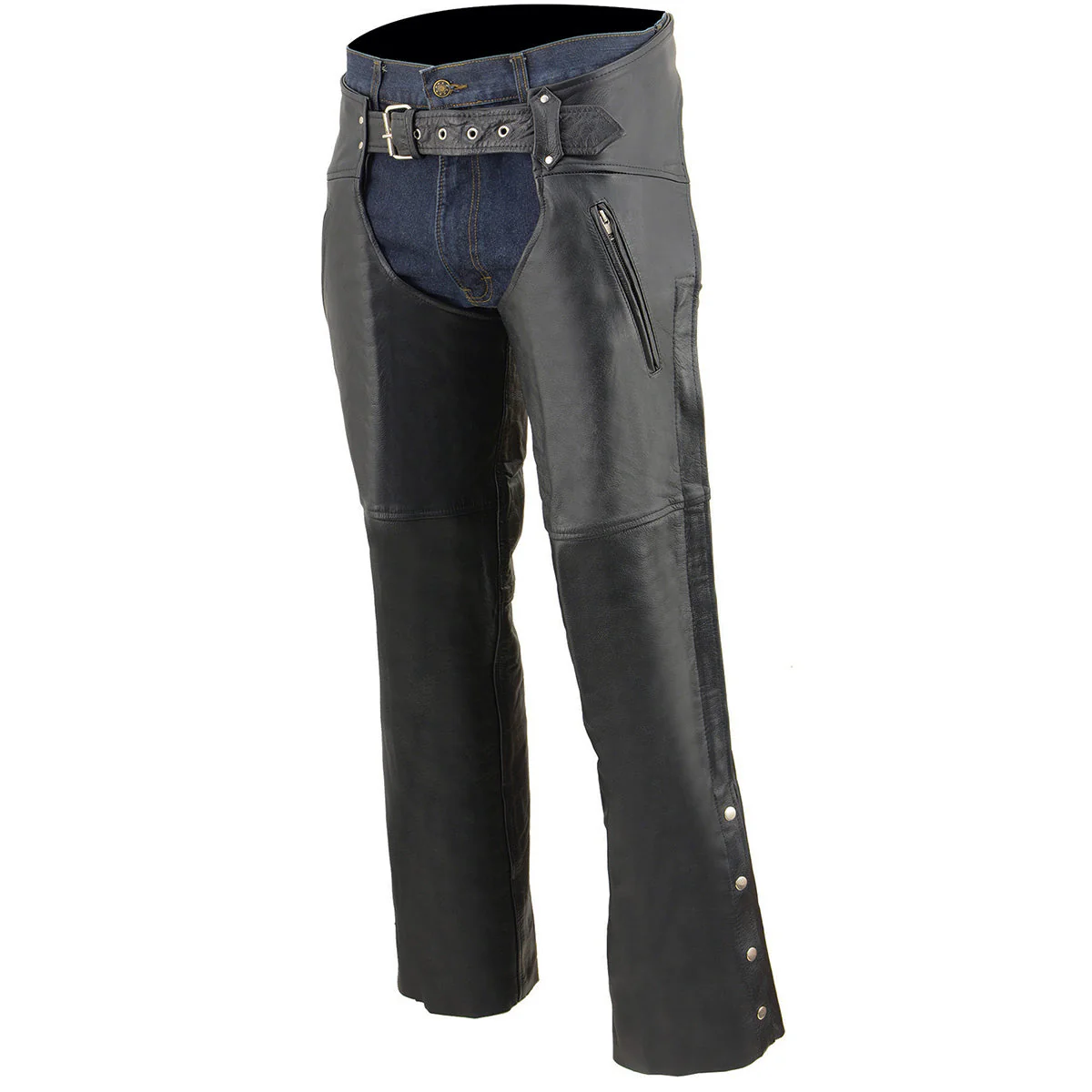 Milwaukee Leather Chaps for Men's Black Leather Dual Side Thigh Zipper Close Pockets Motorcycle Rider Chap- LKM5782 - Image 6