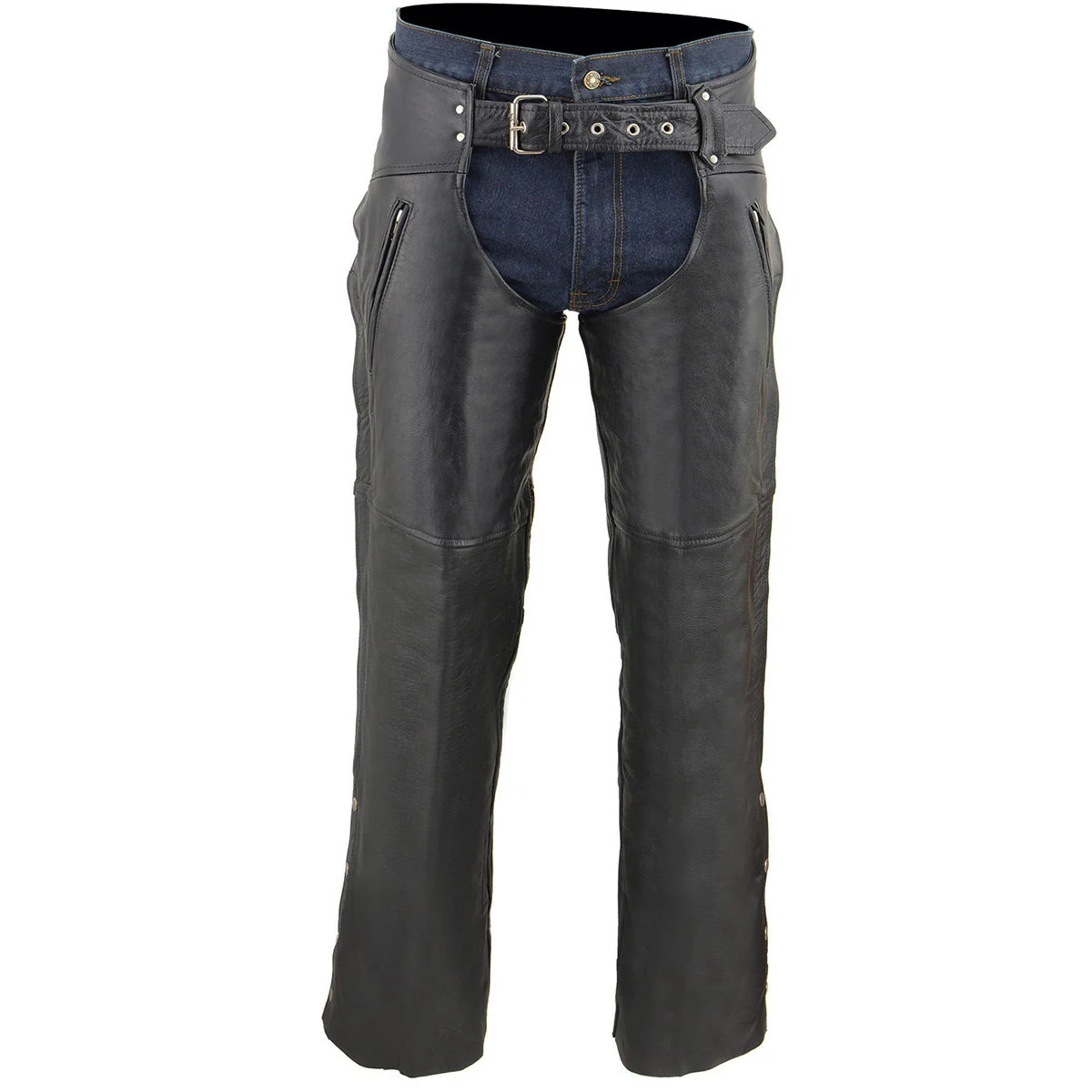 Milwaukee Leather Chaps for Men's Black Leather Dual Side Thigh Zipper Close Pockets Motorcycle Rider Chap- LKM5782 - Image 7
