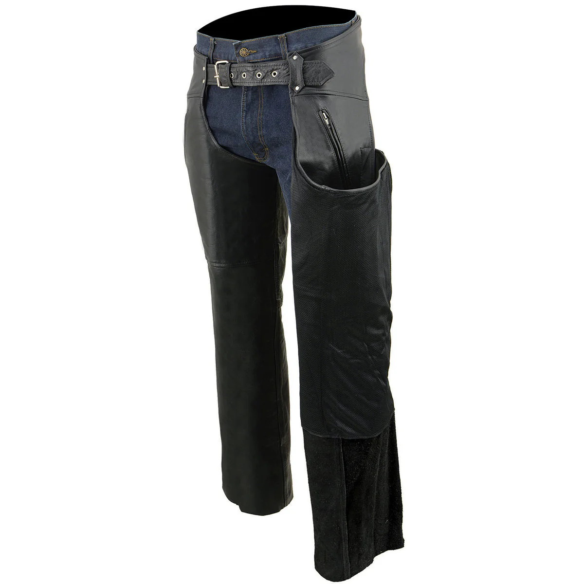 Milwaukee Leather Chaps for Men's Black Leather Dual Side Thigh Zipper Close Pockets Motorcycle Rider Chap- LKM5782 - Image 8