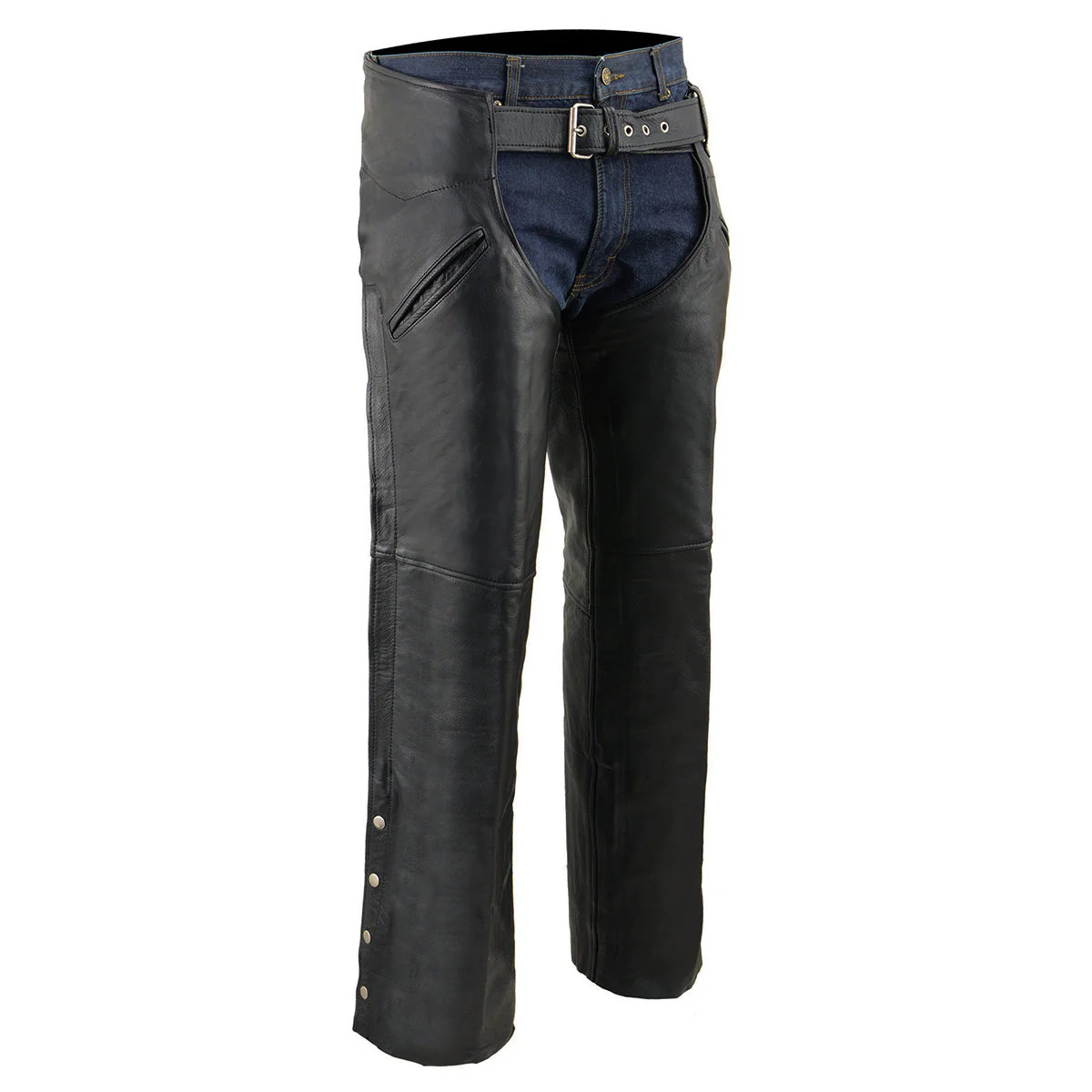 Milwaukee Leather Chaps for Men's Black Leather Slash Pocket- Snap Out Thermal Lined Motorcycle Riders Chap- SH1103 - Image 3